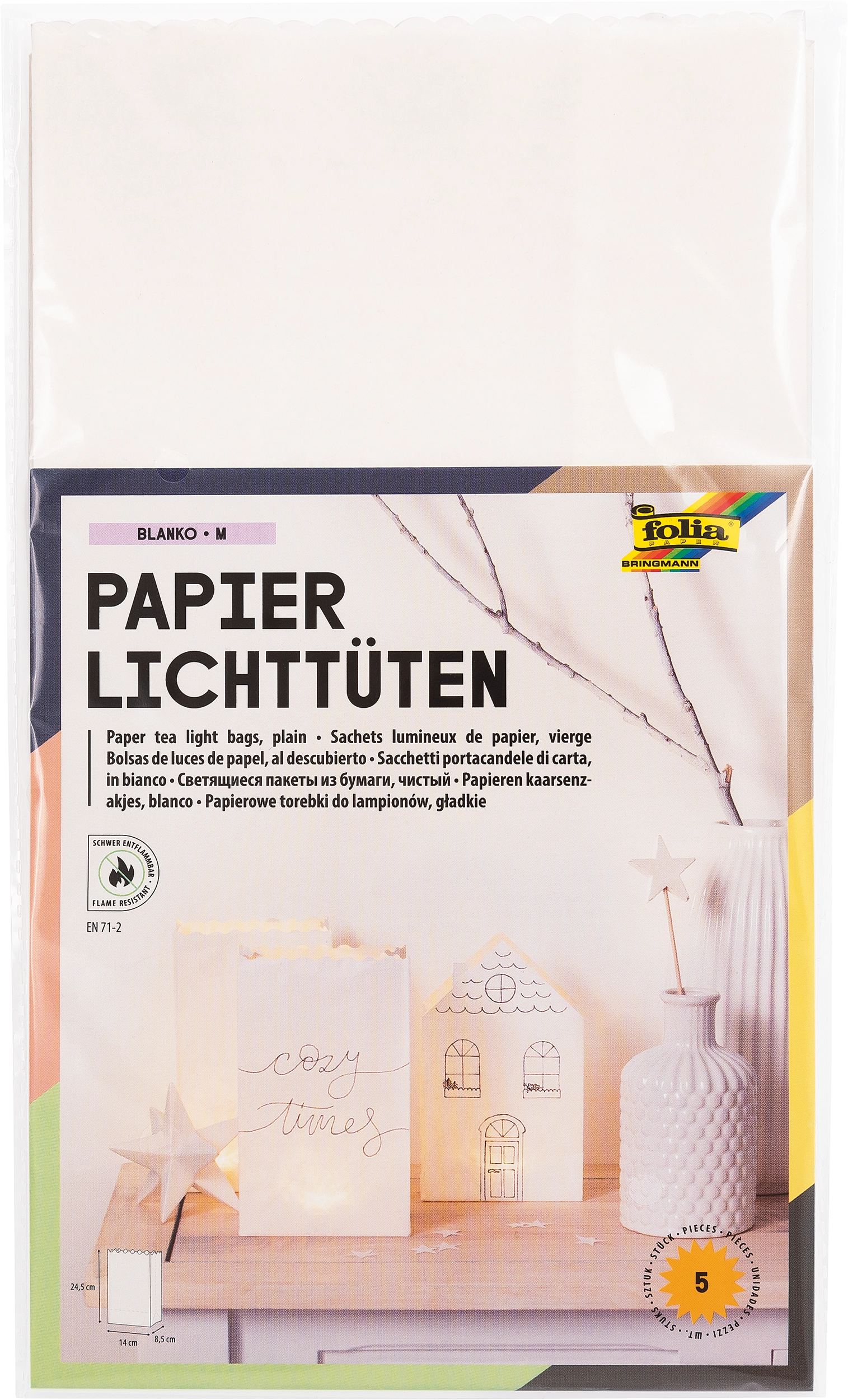 Papier Lichttüten Sets, Blanko, M, 24,5 x 14,0 cm, 5 Stück