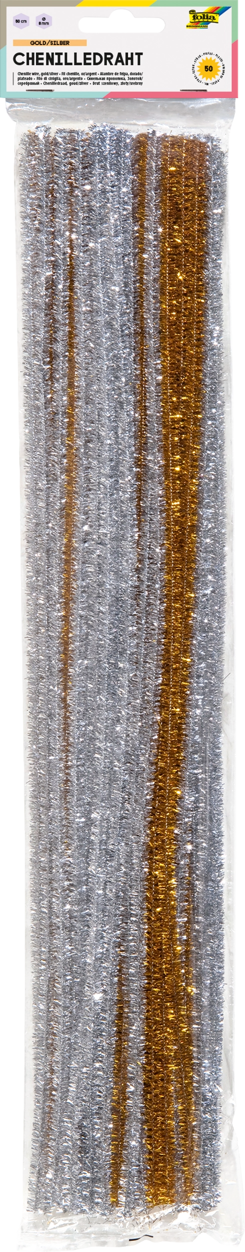 Chenilledraht, Gold & Silber, Ø 8 mm, 50 cm, 50 Stück