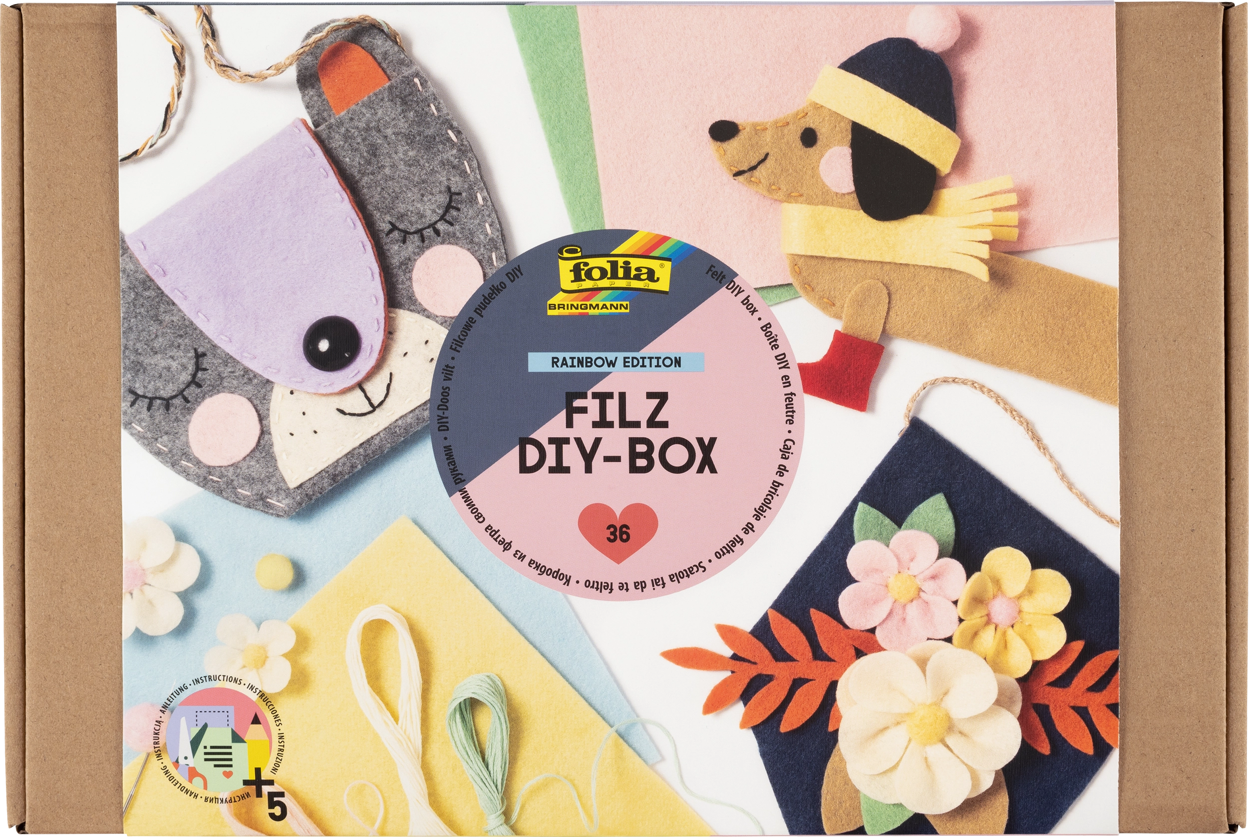 Filz DIY Box, Rainbow Edition, 36 Teile