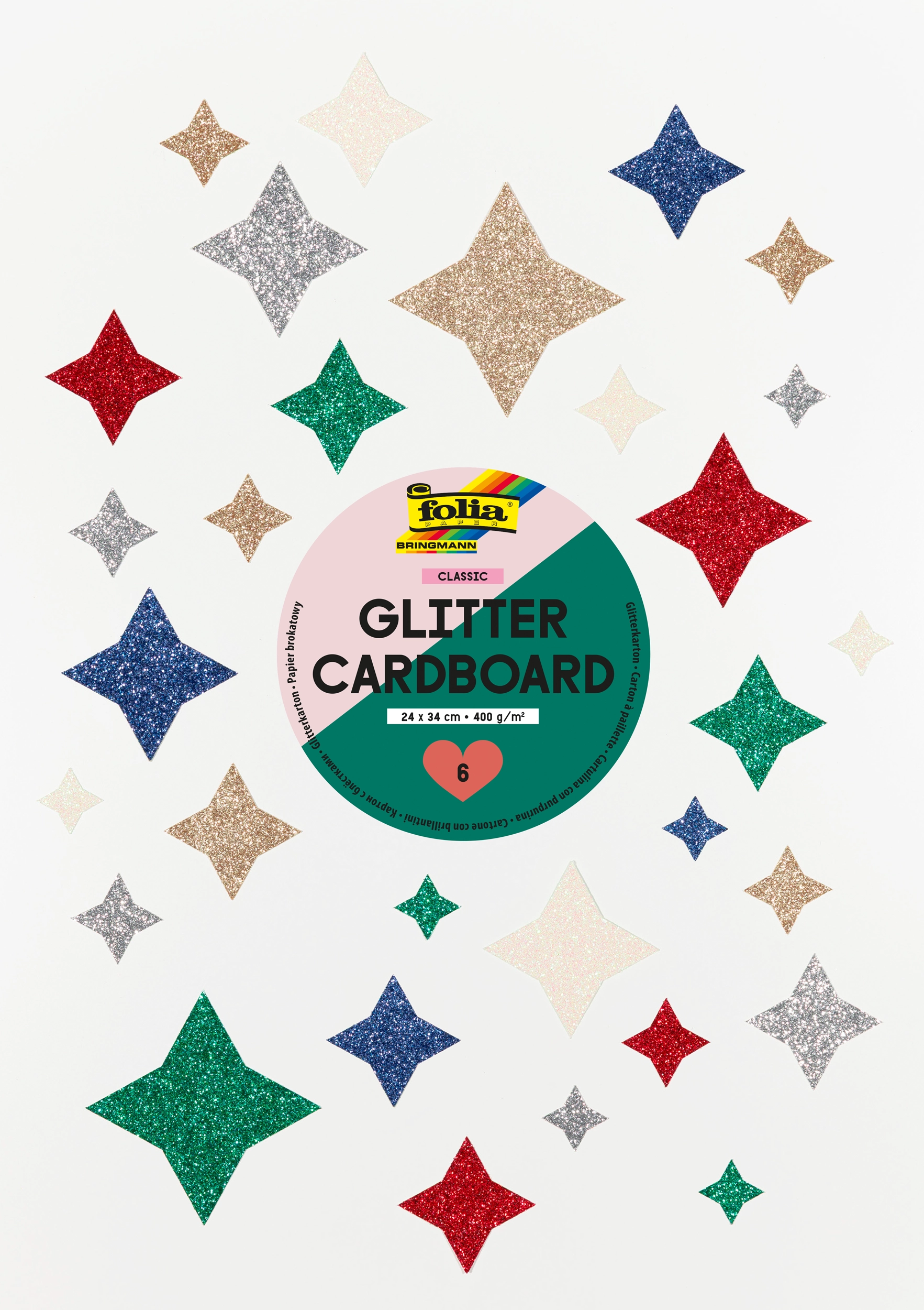 Glitter Cardboard Pad, Classic, 24 x 34 cm, 300 g/m², 6 sheets