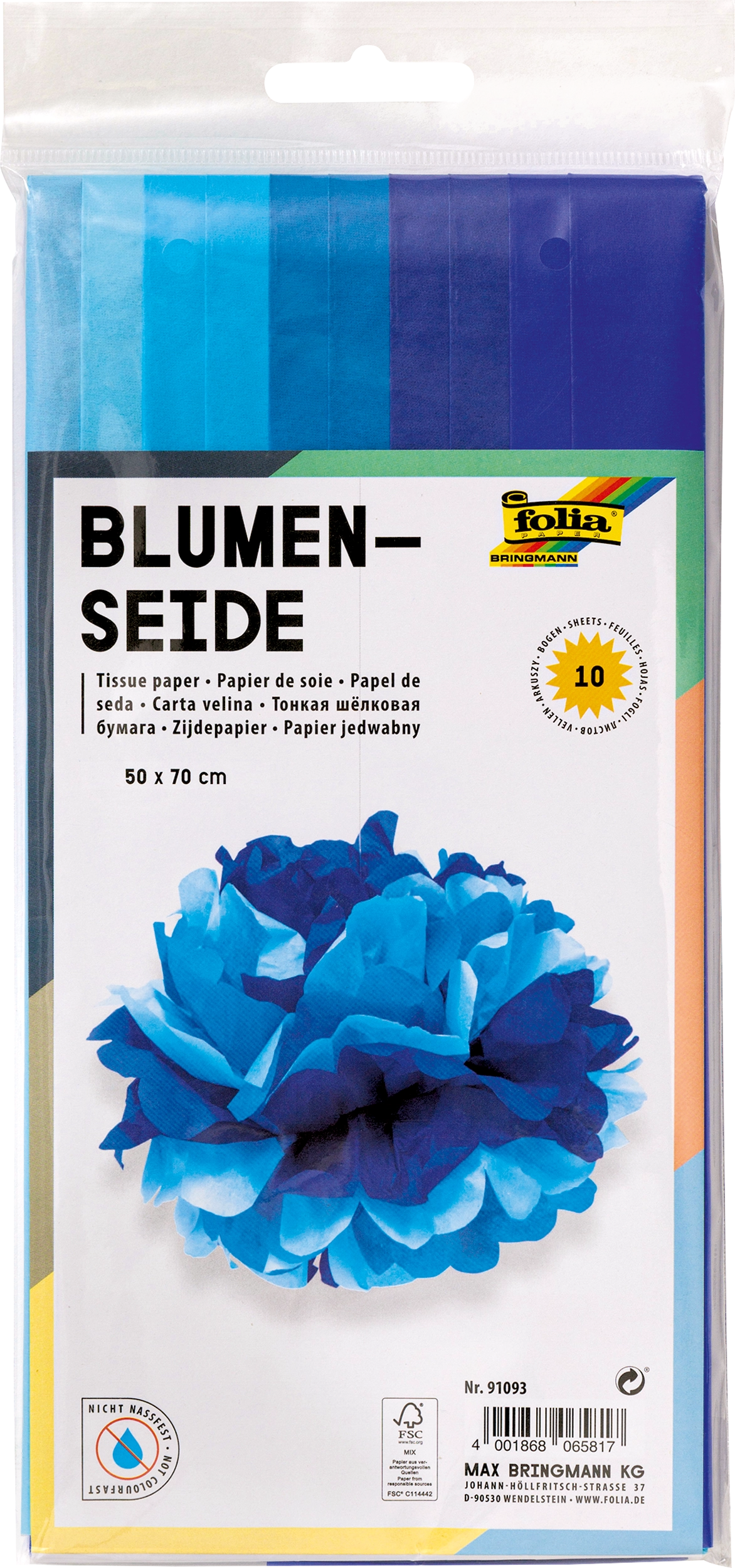 Tissue Paper, Mix Blue, 50 x 70 cm, 20 g/m², 10 sheets