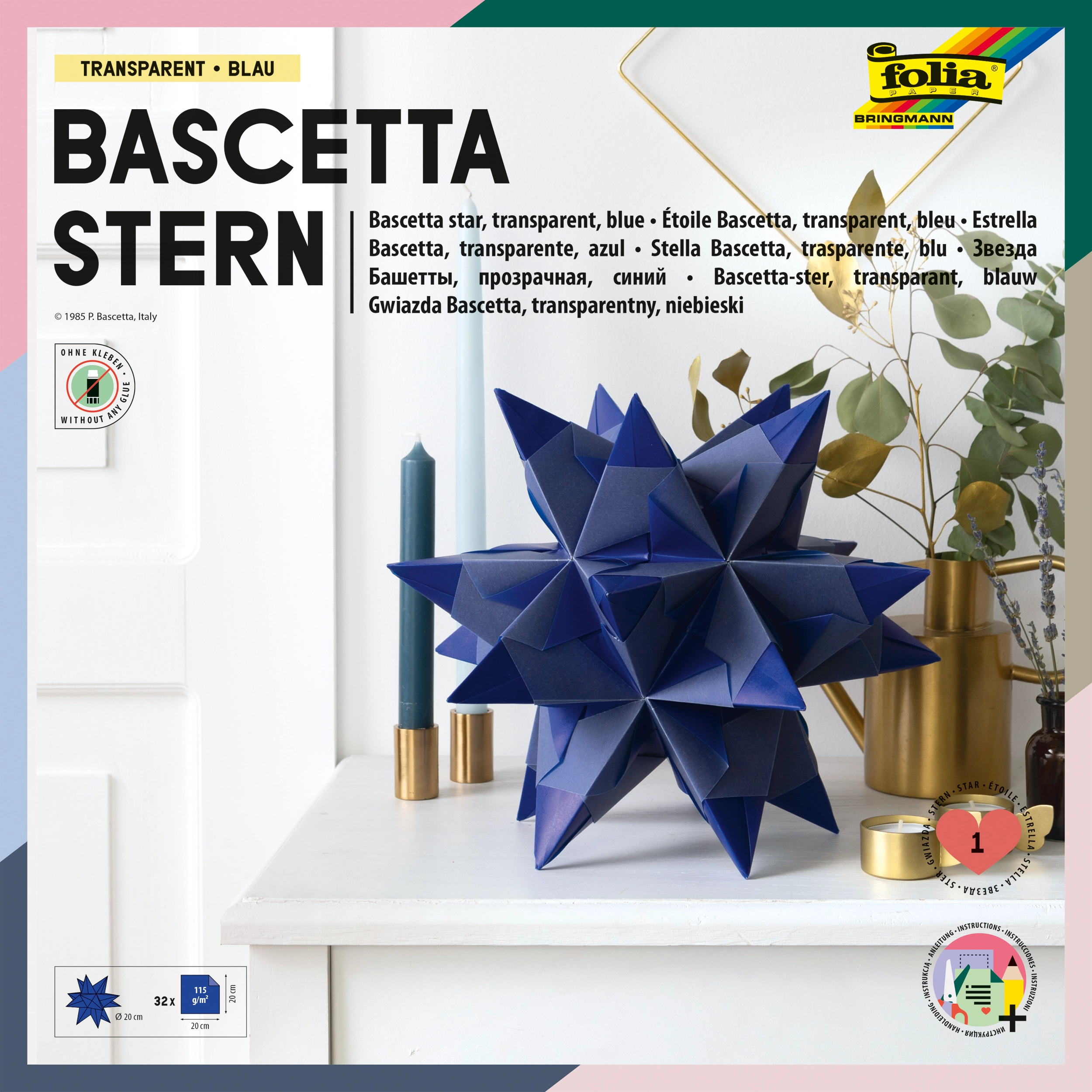 Bascetta Stern, Transparent, Blau, 20 x 20 cm, Ø 20 cm