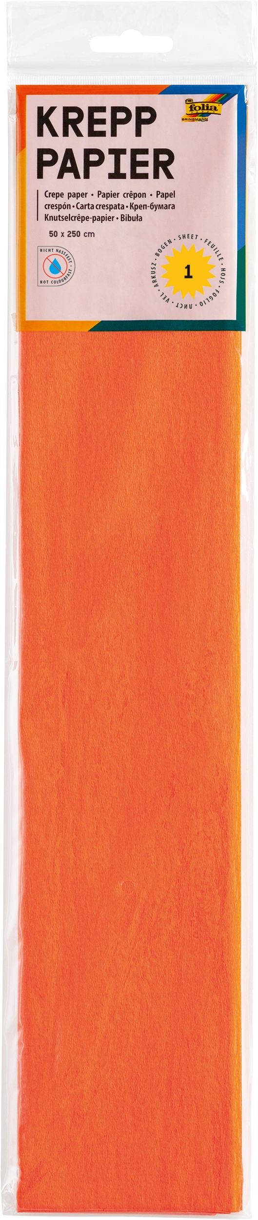 Crepe Paper, Light Orange, 50 x 250 cm, 32 g/m², 10 folded sheets