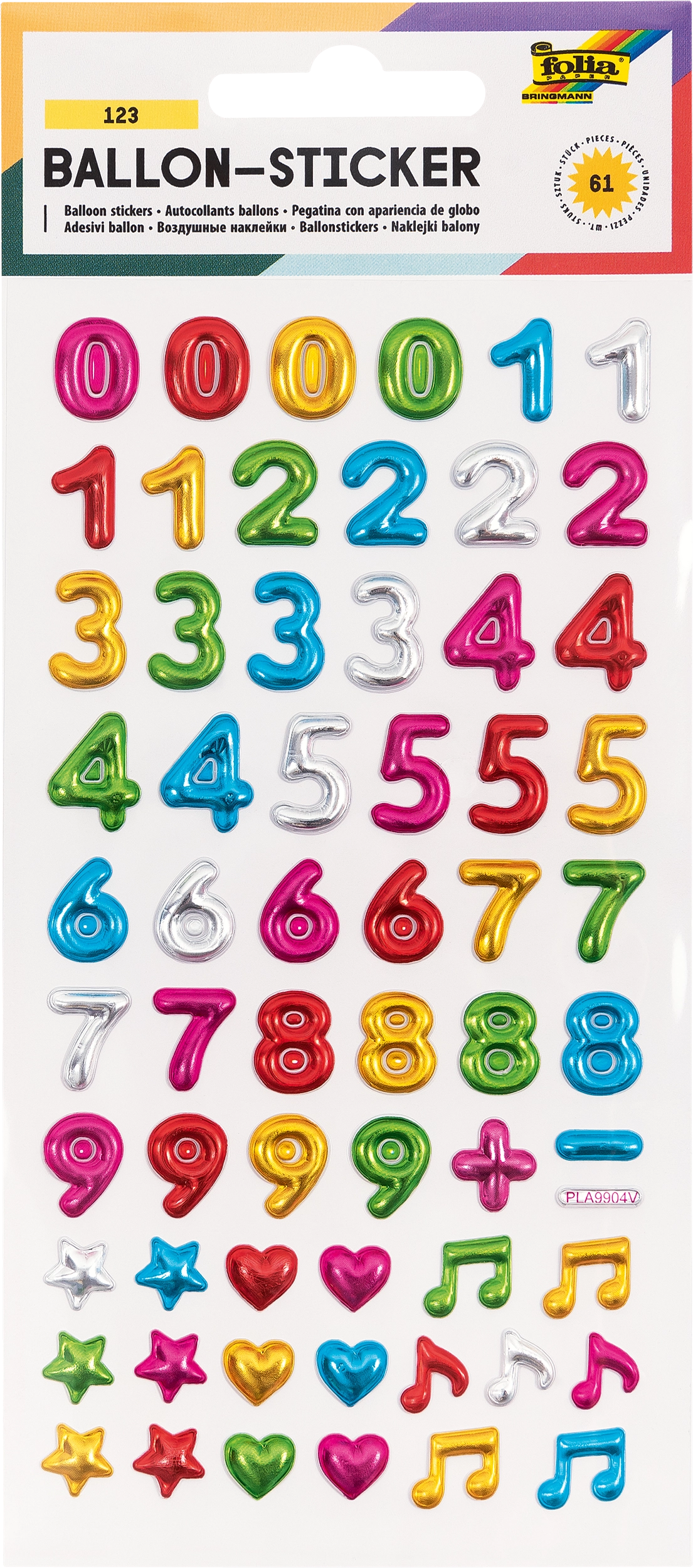 Ballon-Sticker, 1, 2, 3, 61 Sticker, 1 Blatt