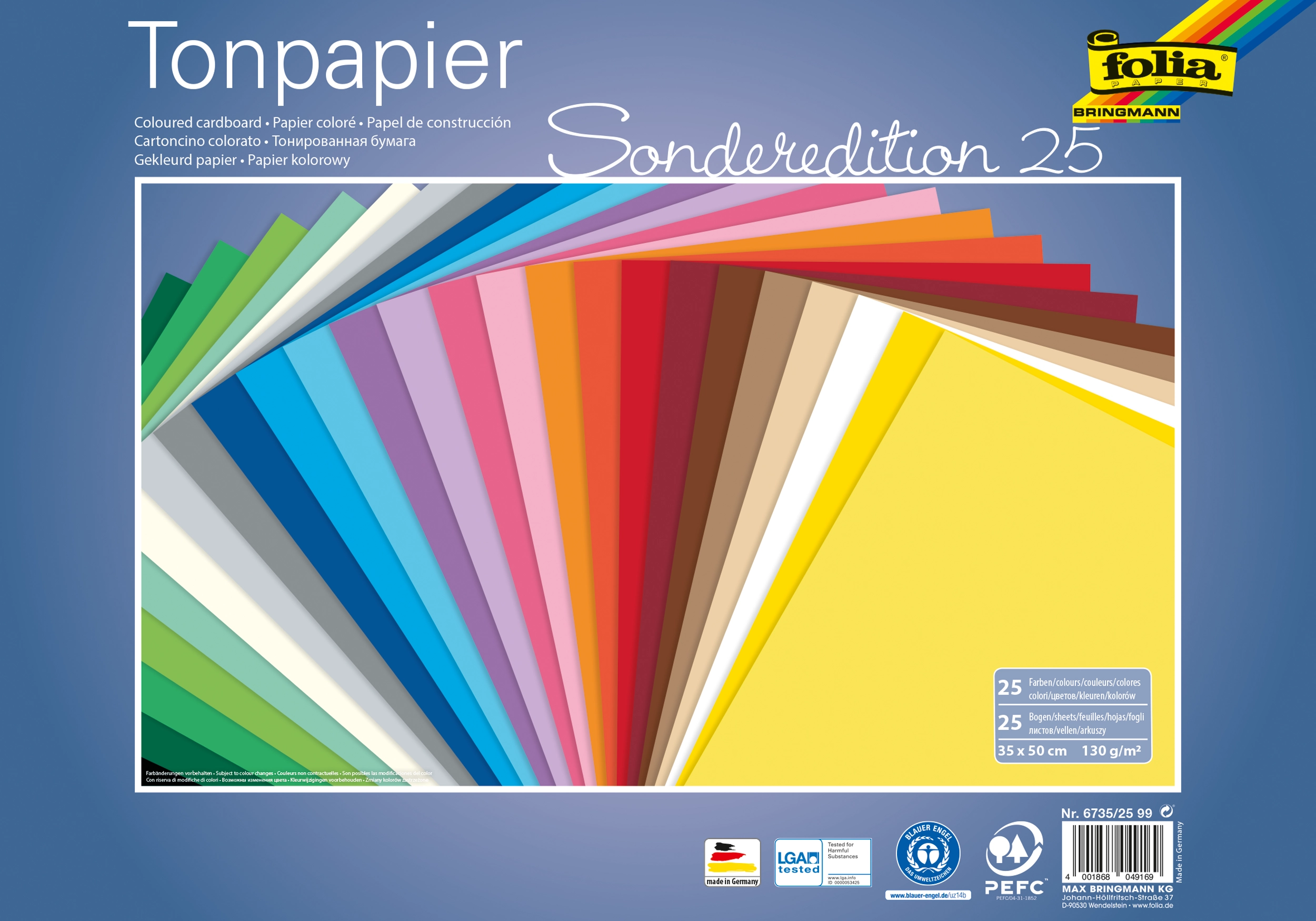 Tonpapier Sonderedition, 35 x 50 cm, 130 g/m², 25 Blatt