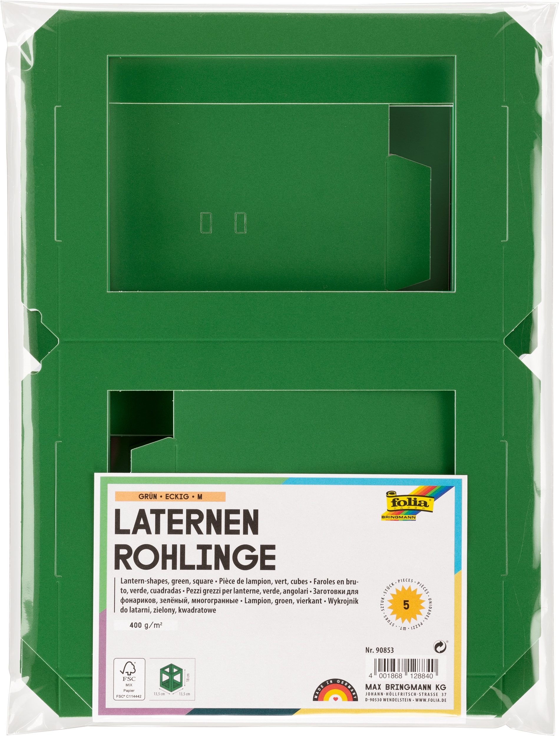 Laternen-Rohlinge, Eckig, Grün, M, 400 g/m², 5 Stück