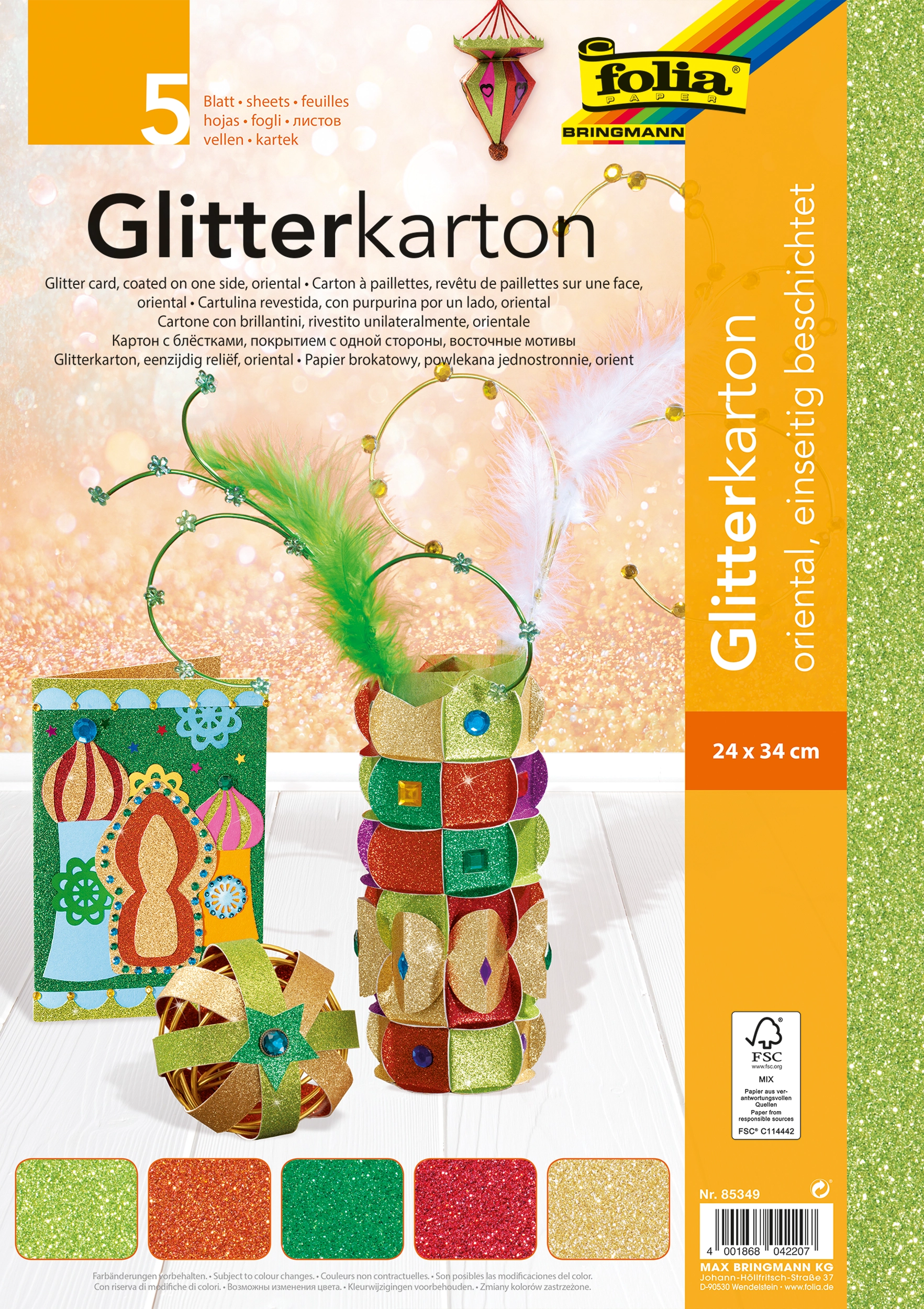 Glitterkarton, Oriental, 24 x 34 cm, 300 g/m², 5 Blatt