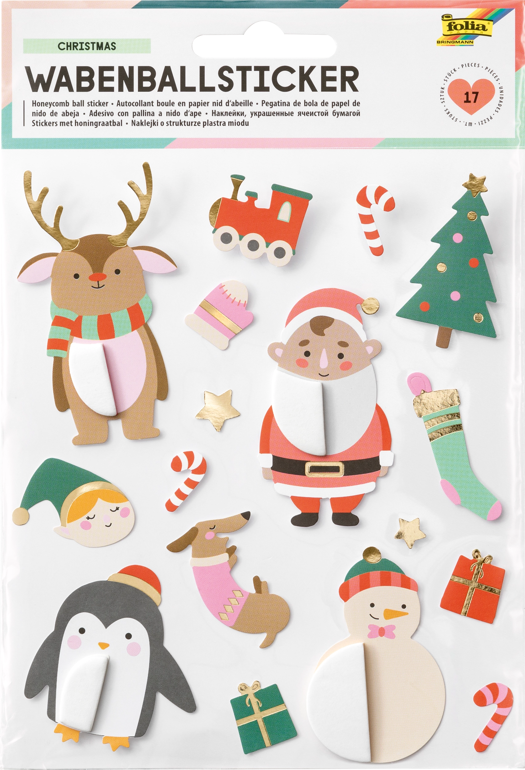 Wabenball-Sticker, Weihnachten, 17 Sticker, 1 Blatt