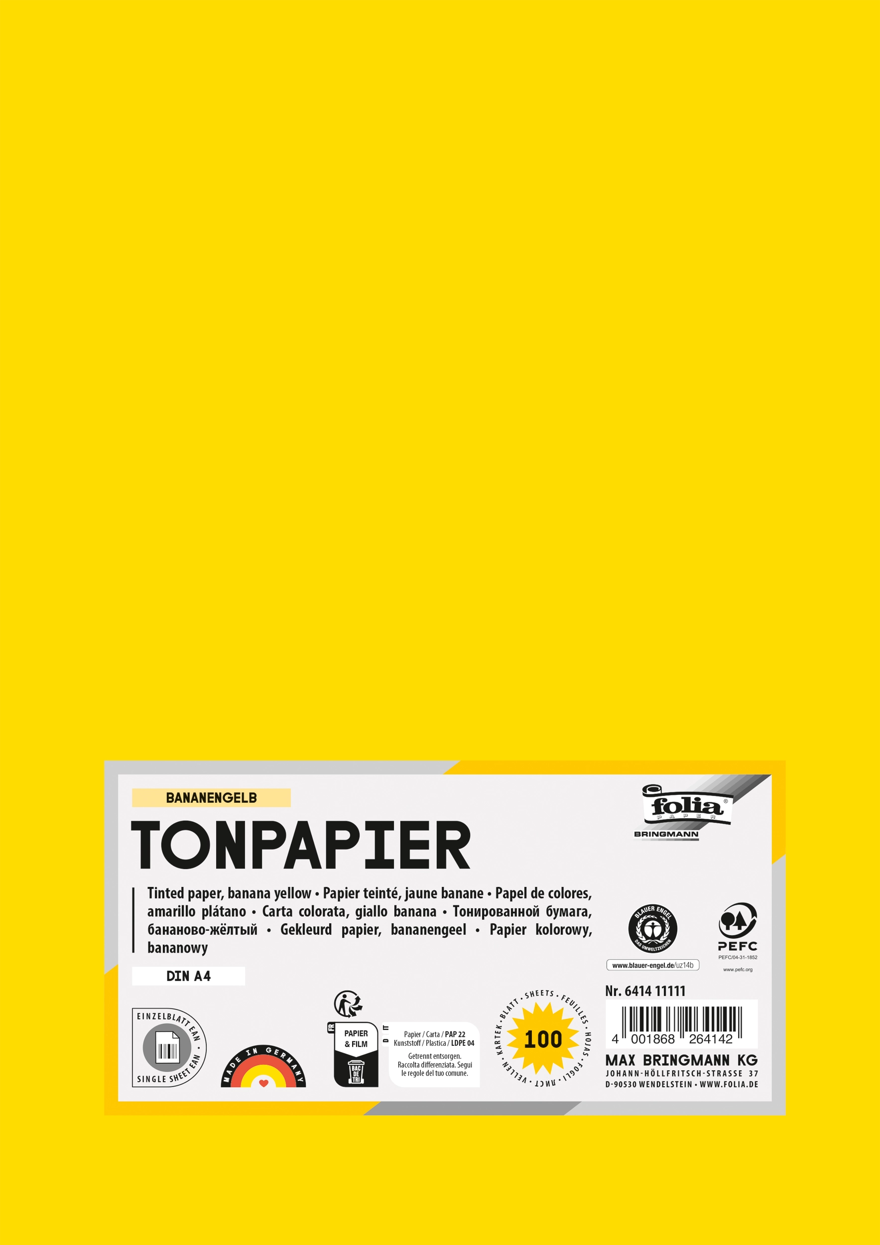 Tonpapier , Bananengelb, DIN A4, 130 g/m², 100 Blatt, ja