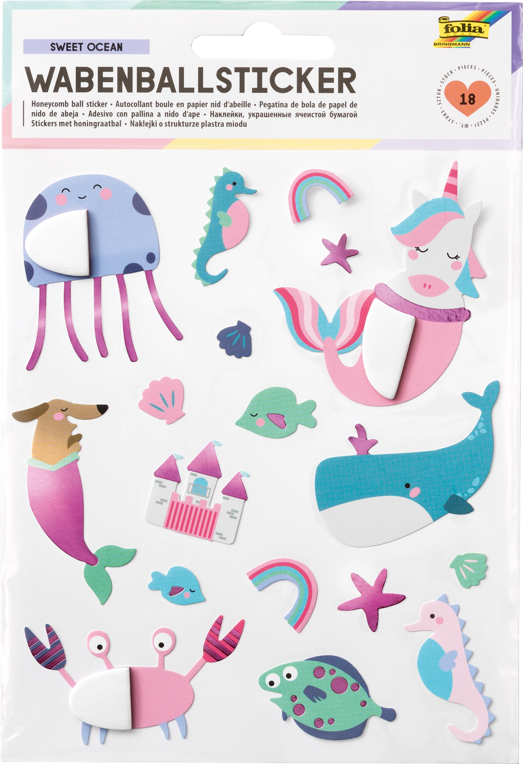 Wabenball-Sticker, Sweet Ocean, 18 Sticker, 1 Blatt