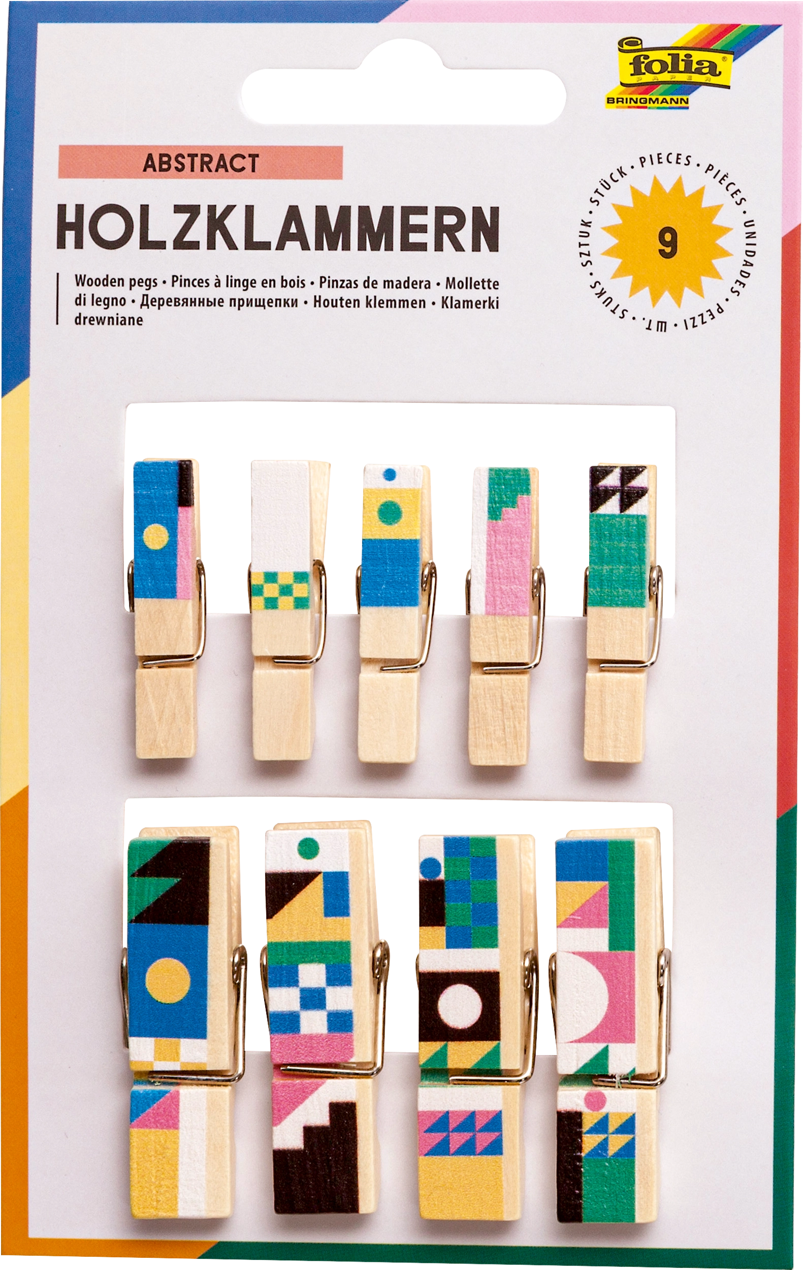 Wooden Pegs, Abstract, 9 pieces