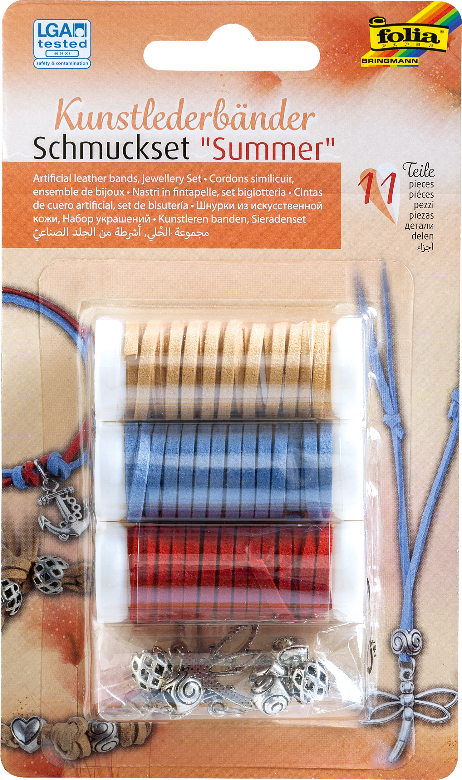 Artificial leather bands jewellery set, Classic, 11 parts