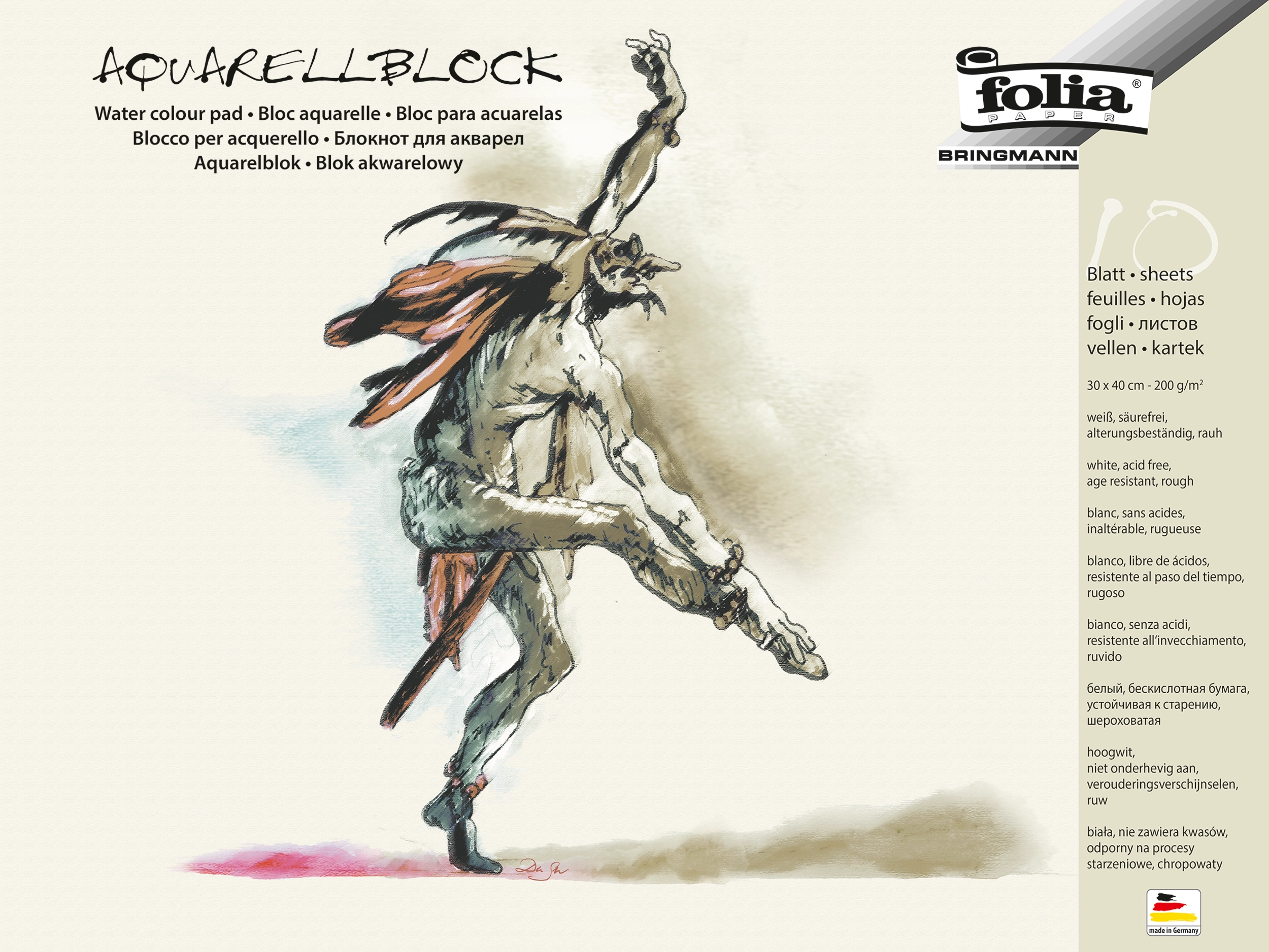 Aquarellblock, 30 x 40 cm, 200 g/m², 10 Blatt, 1 Block