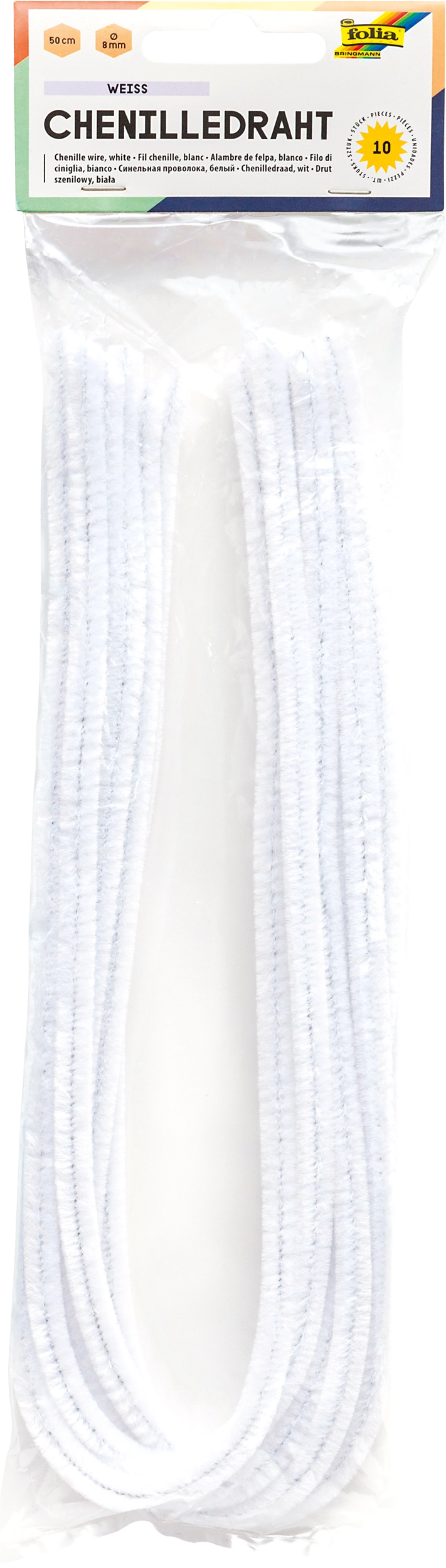 Chenille Wire, White, Ø 8 mm, 50 cm, 10 pieces