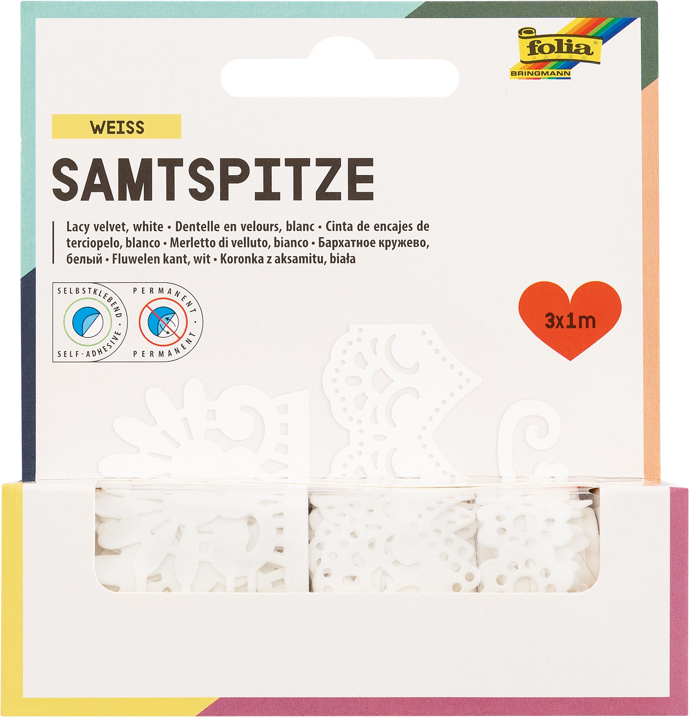 Samtspitze, Weiß, 3x 1 m, 3 Rollen