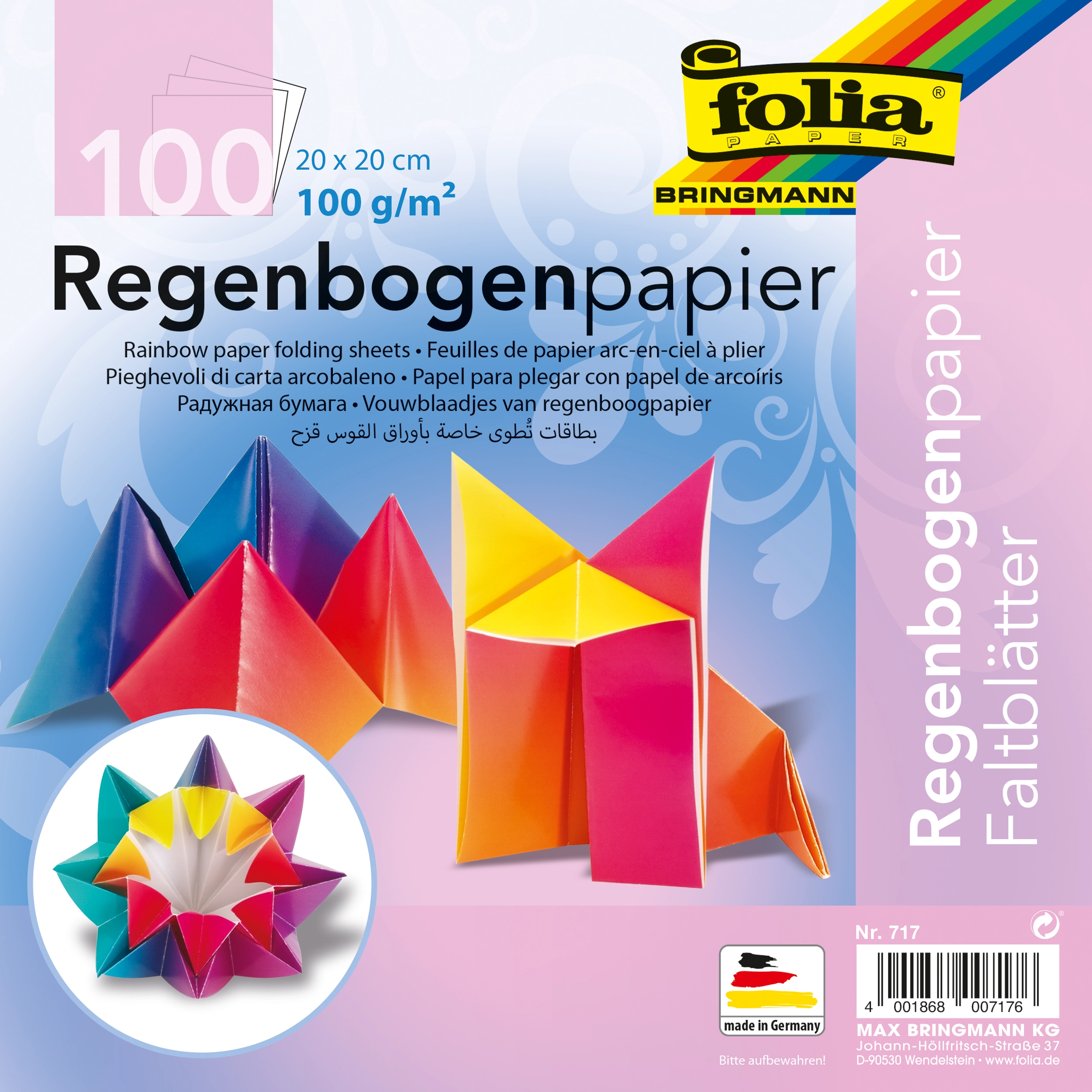 Origamipapier, Rainbow, Ø 15 cm, 100 g/m², 100 Blatt