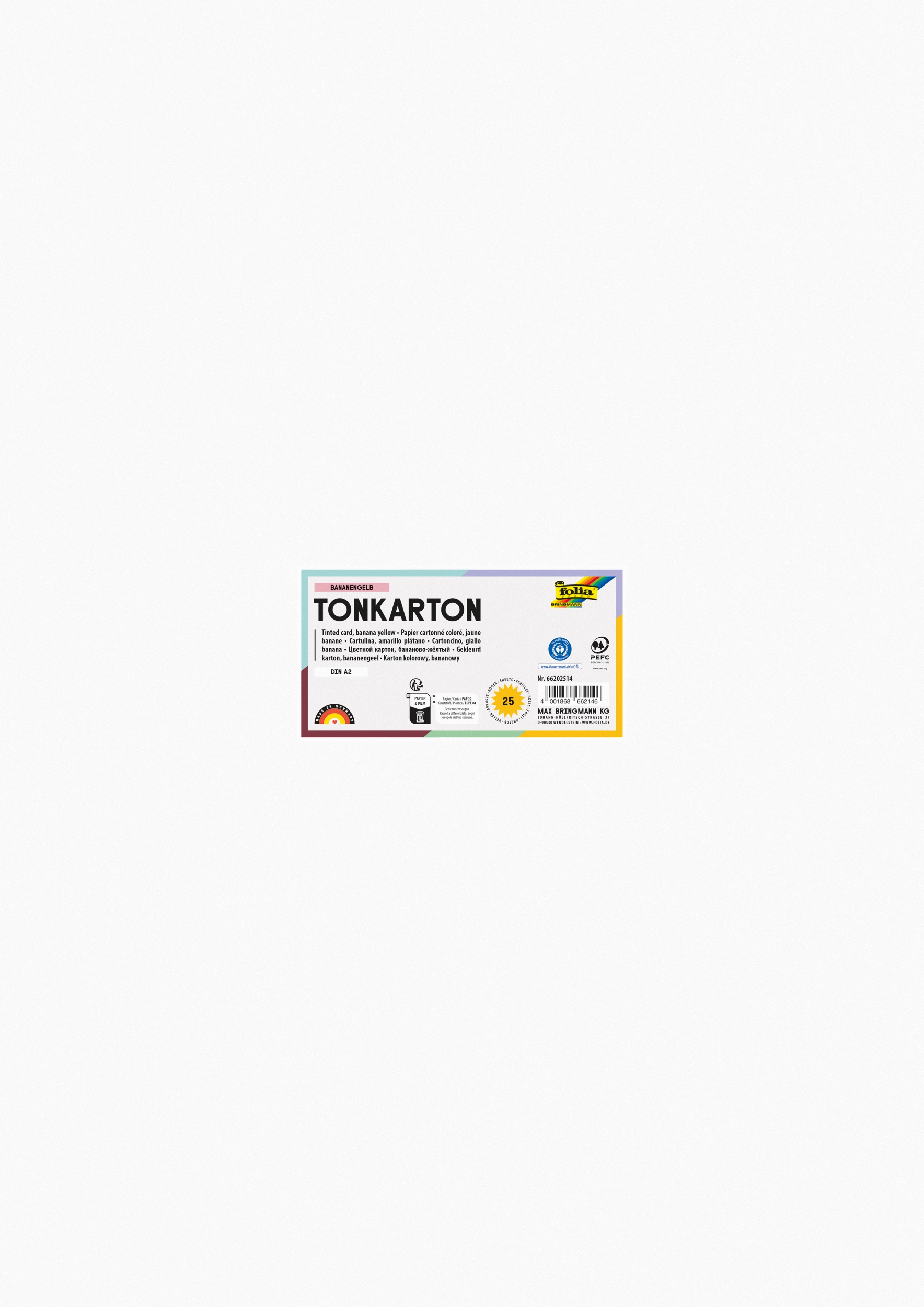 Tonkarton, Bananengelb, DIN A2, 160g/m², 25 Blatt
