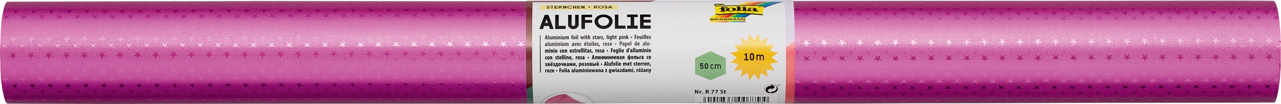 Aluminium Foil Double-Sided With Stars, Pink/ Pink , with Stars, 50 cm x 10 m, 1 roll