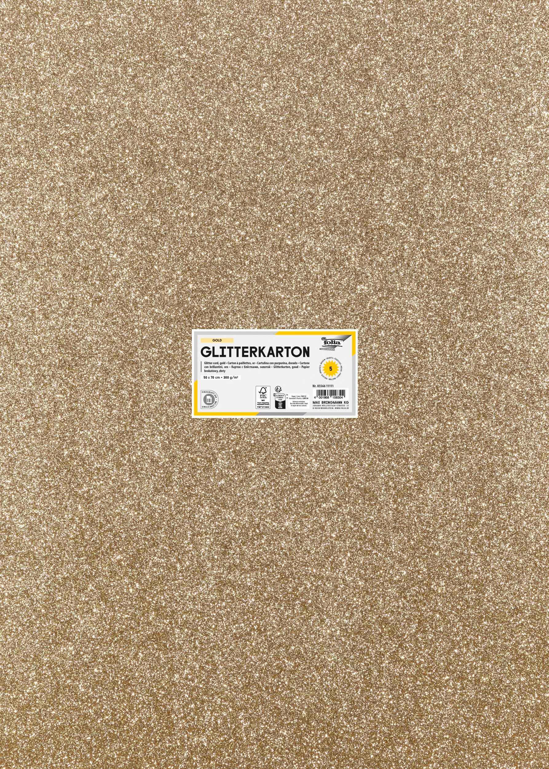 Glitter Cardboard, Gold, 5 sheets