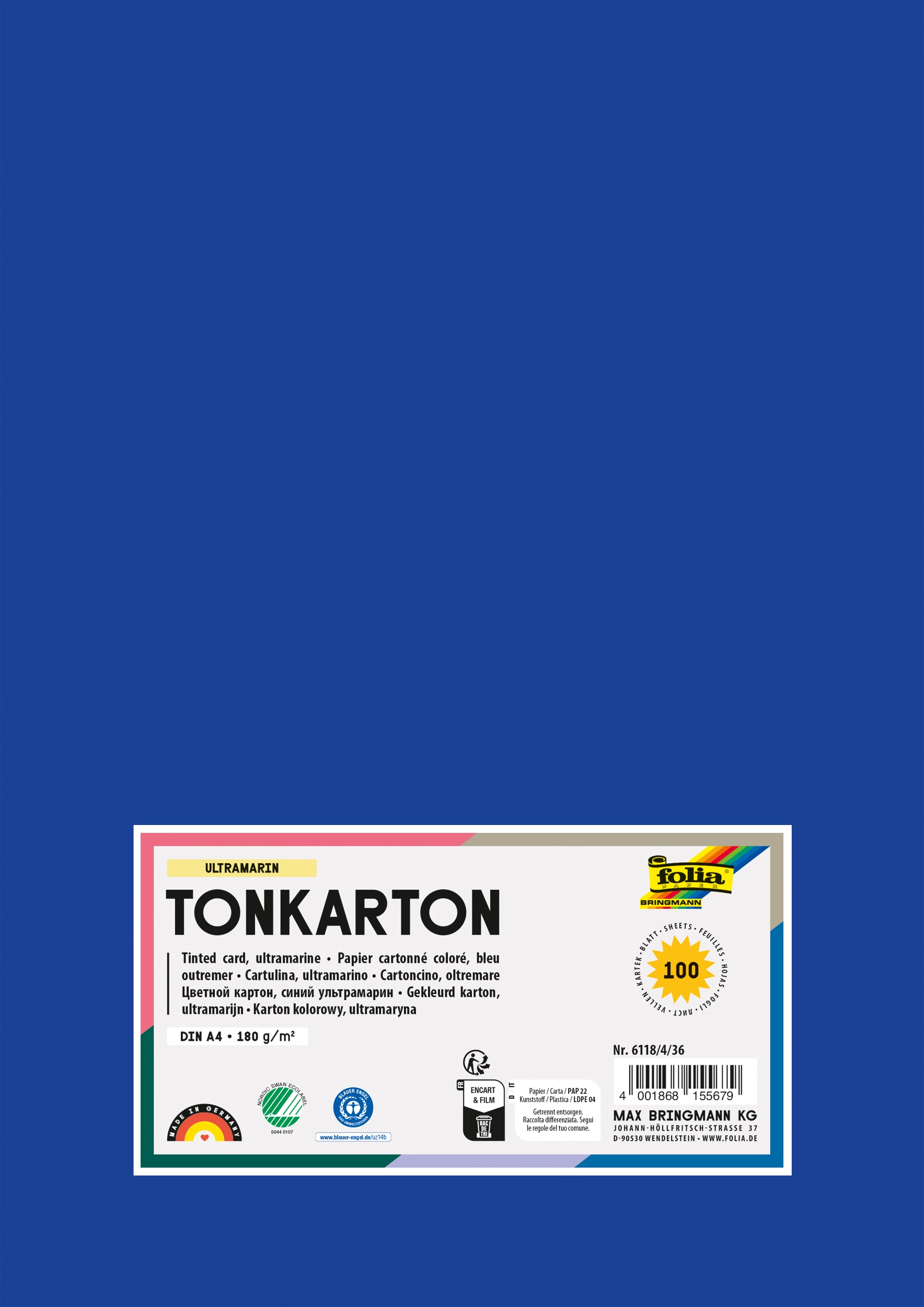 Tinted Card, Ultramarin, DIN A4, 180 g/m², 100 sheets