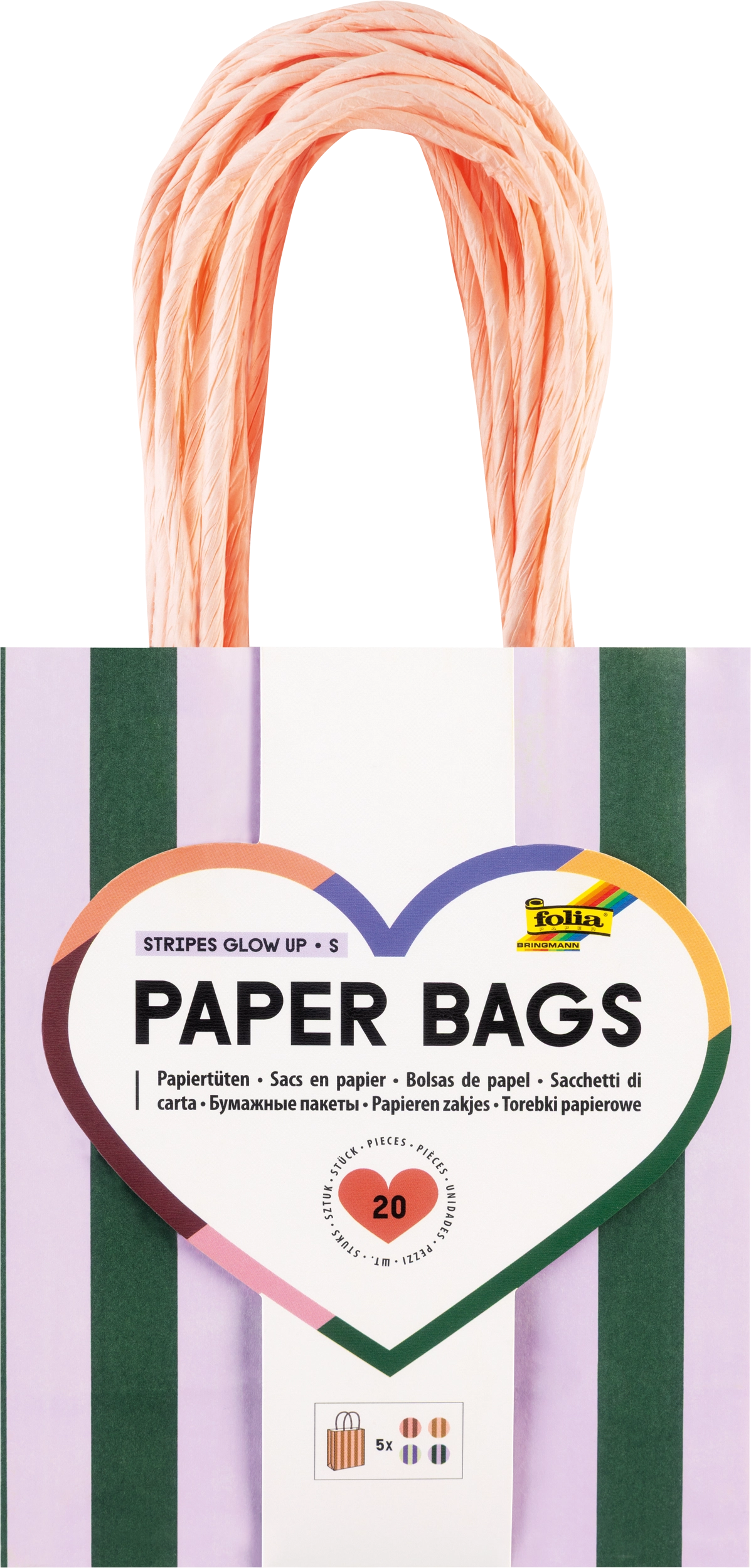 Paper Bags, Stripes, Glow Up, S, 110 g/m², 20 pieces