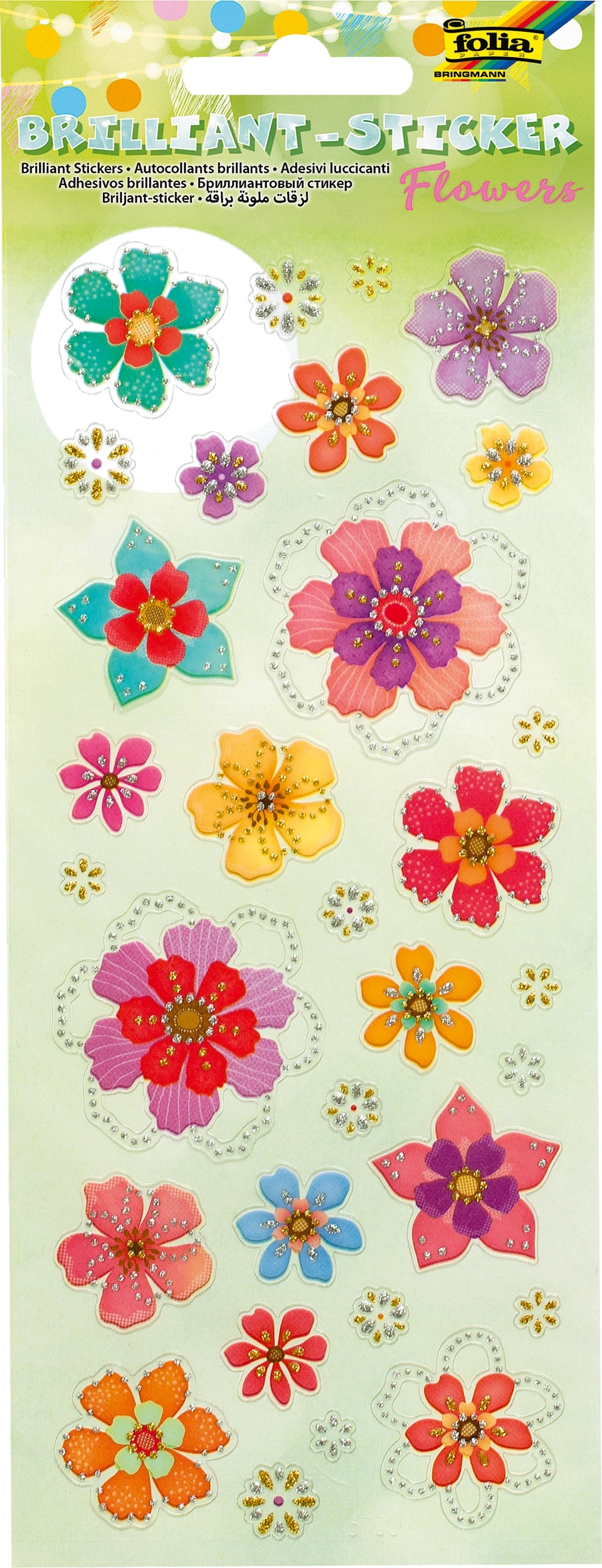Brillant-Sticker, Blumen, 31 Sticker, 1 Blatt