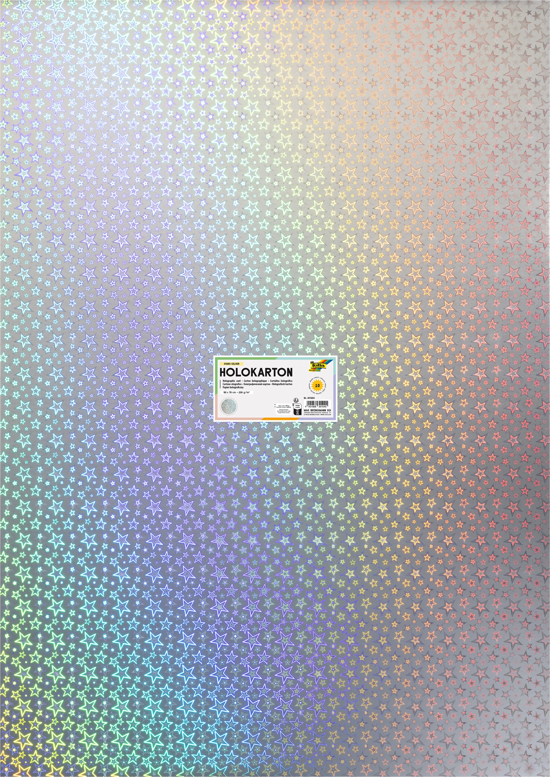 Holographic Card , Stars Silver, 50 x 70 cm, 230 g/m², 10 sheets
