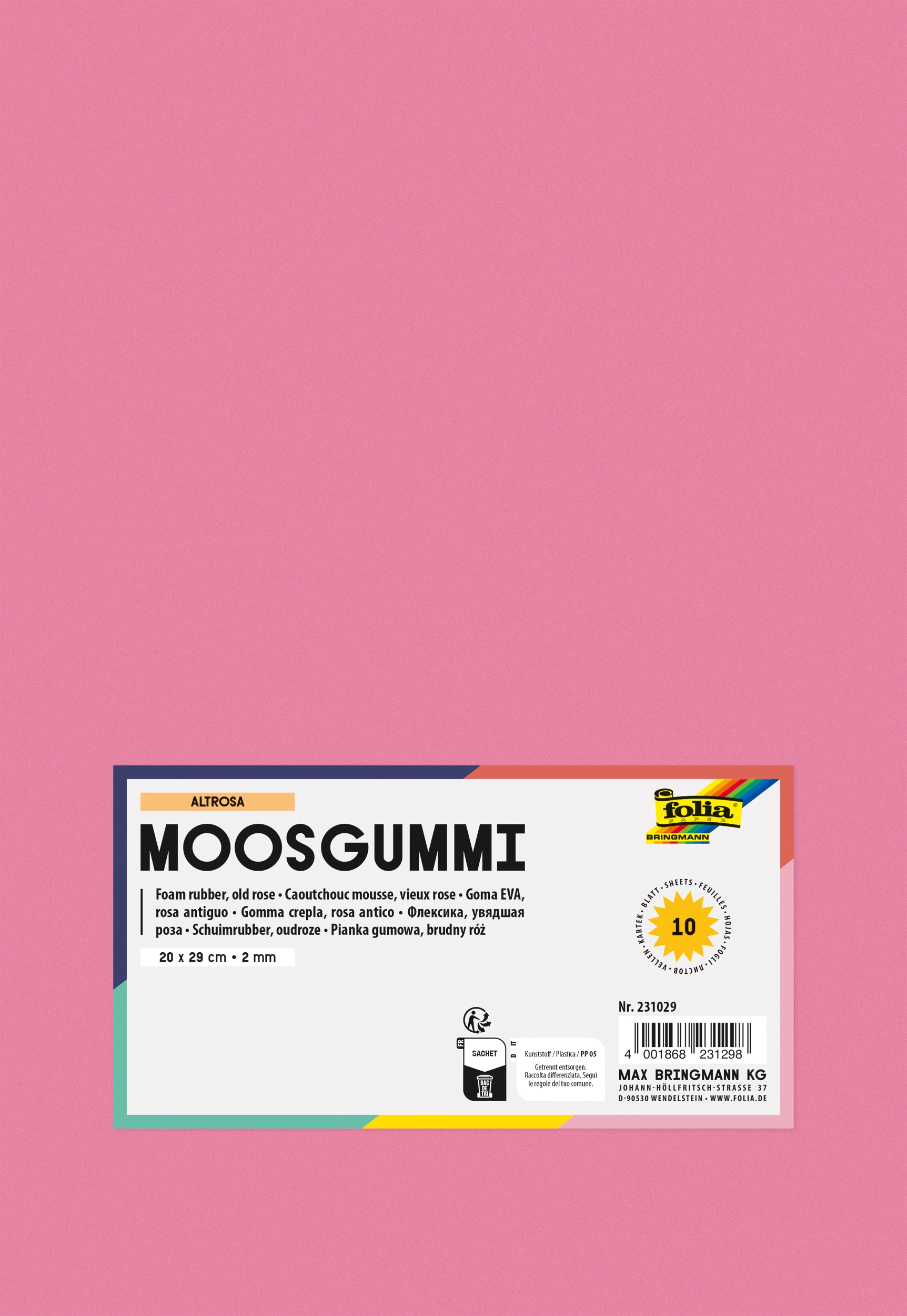 Moosgummi, Altrosa, 20 x 29 cm, 10 Blatt