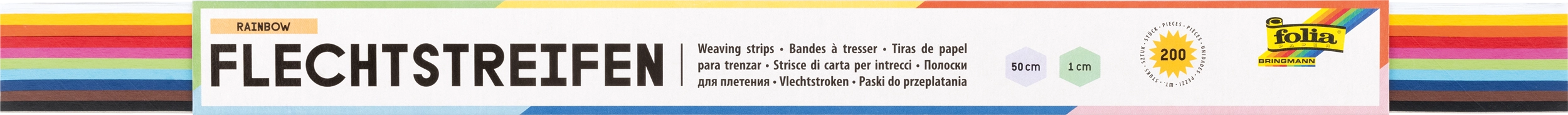 Flechtstreifen , Rainbow, 50 x 1,0 cm, 130 g/m², 200 Streifen