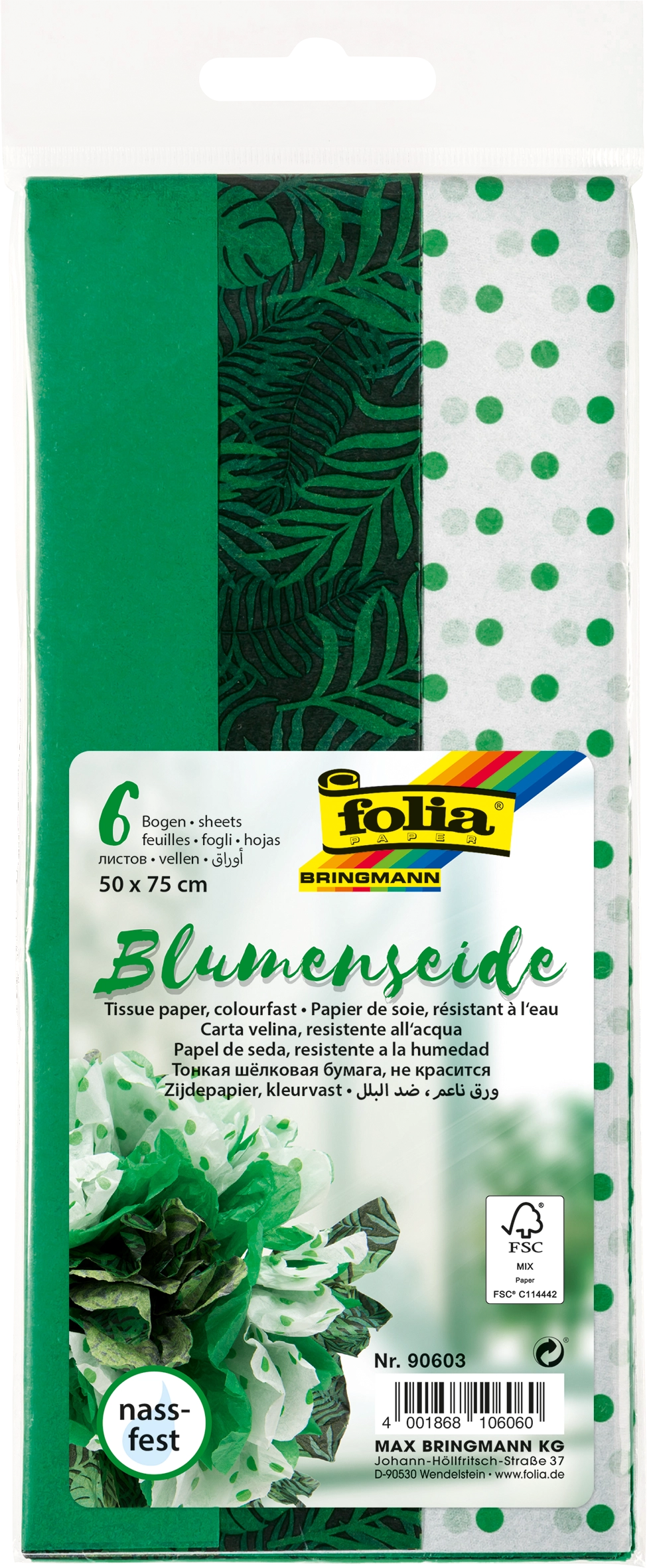 Tissue Paper, Mix Green, 50 x 70 cm, 17 g/m², 6 sheets