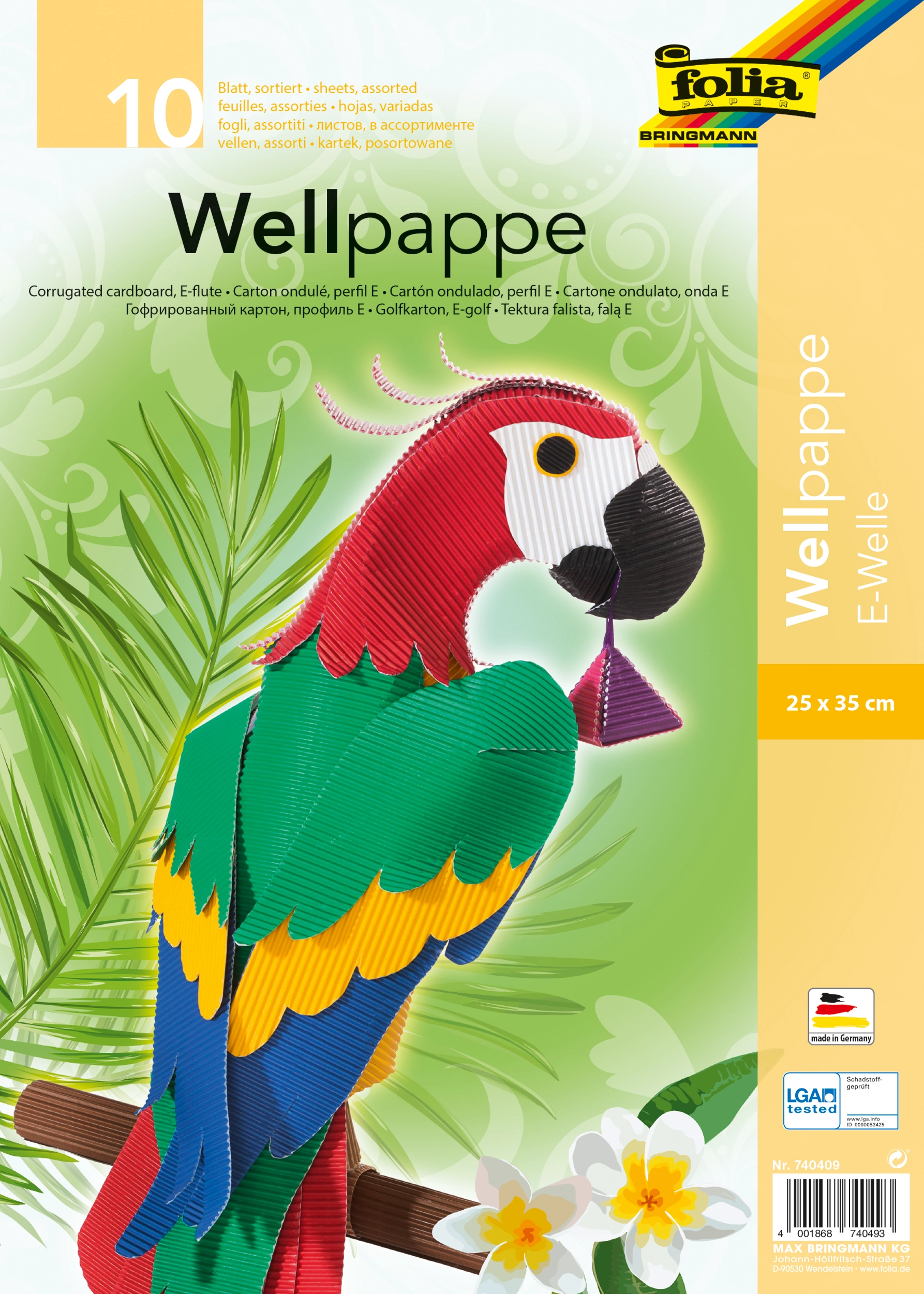 Corrugated Board, Basic Colour Mix, 25 x 35 cm, 10 sheets