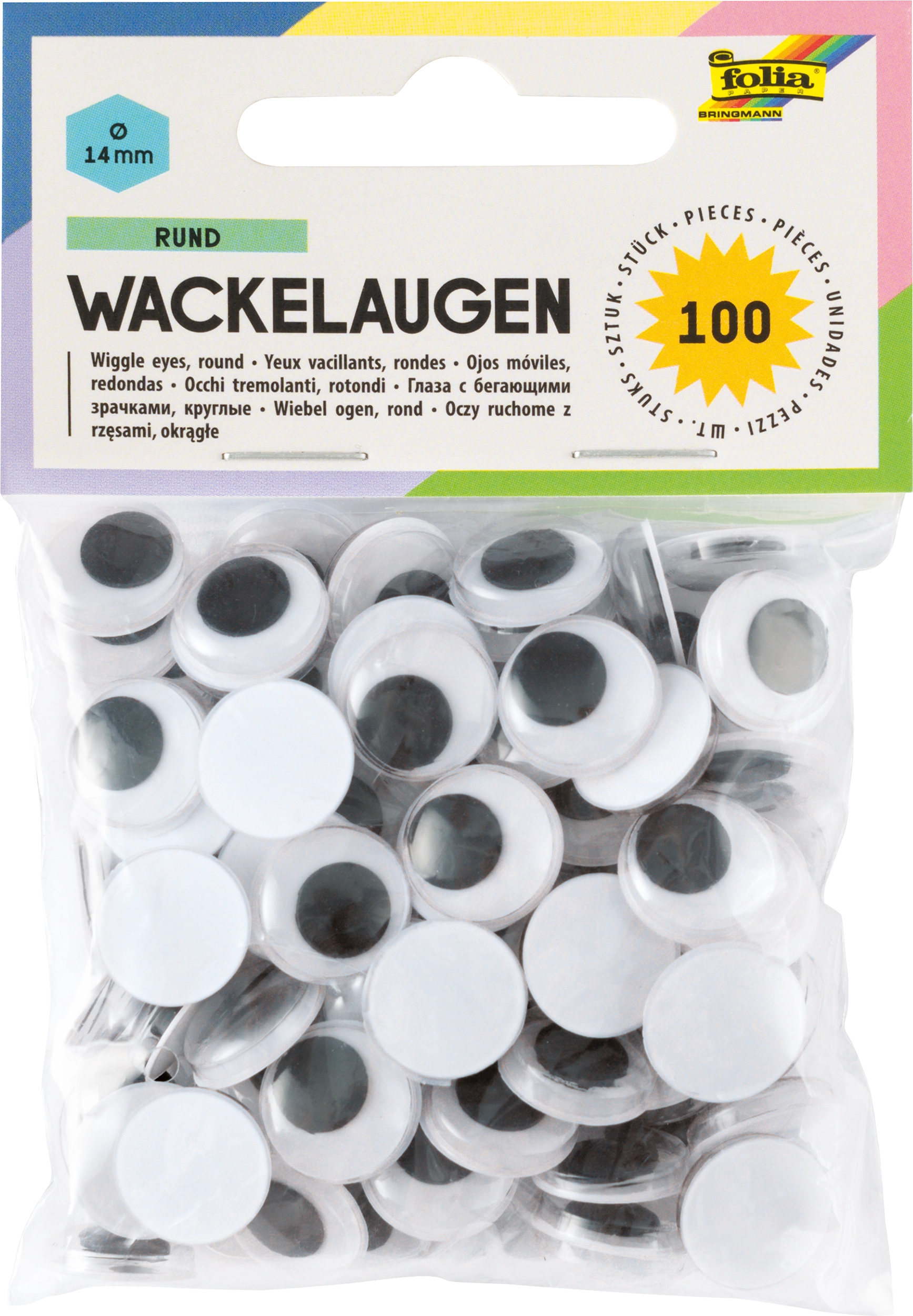 Wackelaugen, Rund, Ø 14 mm, 100 Stück