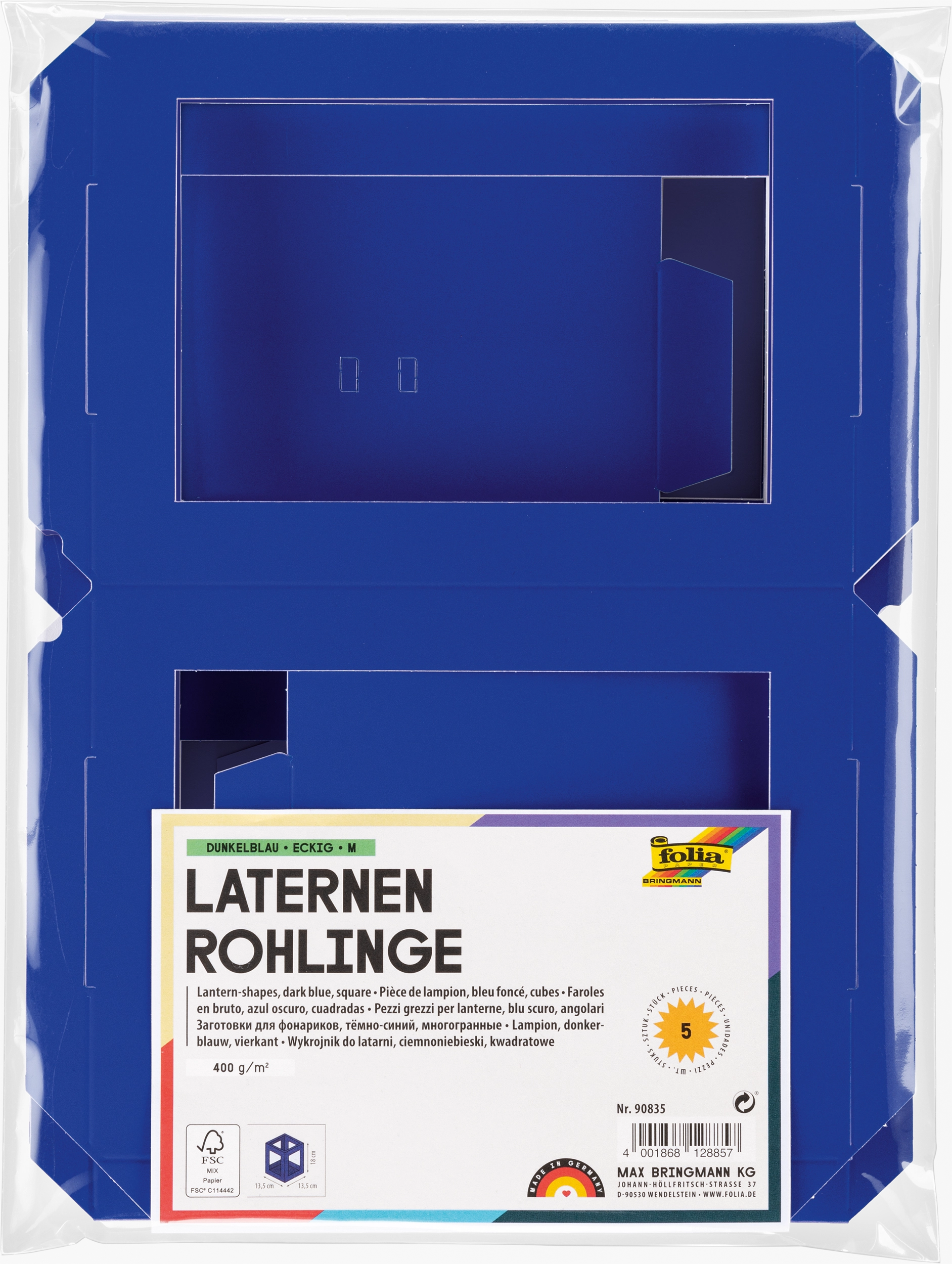 Laternen-Rohlinge, Eckig, Dunkelblau, M, 400 g/m², 5 Stück