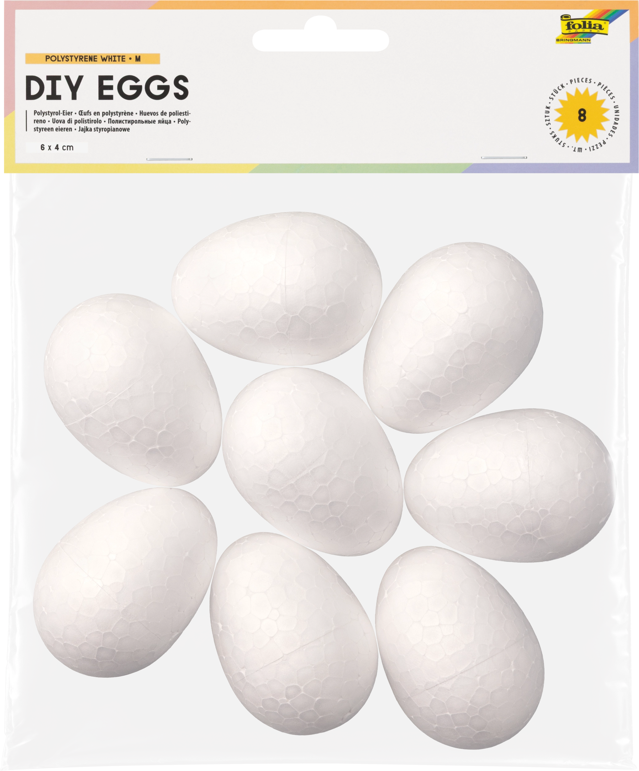 DIY Eggs, Polystyrene White, M, 6 x 4 cm, 8 pieces