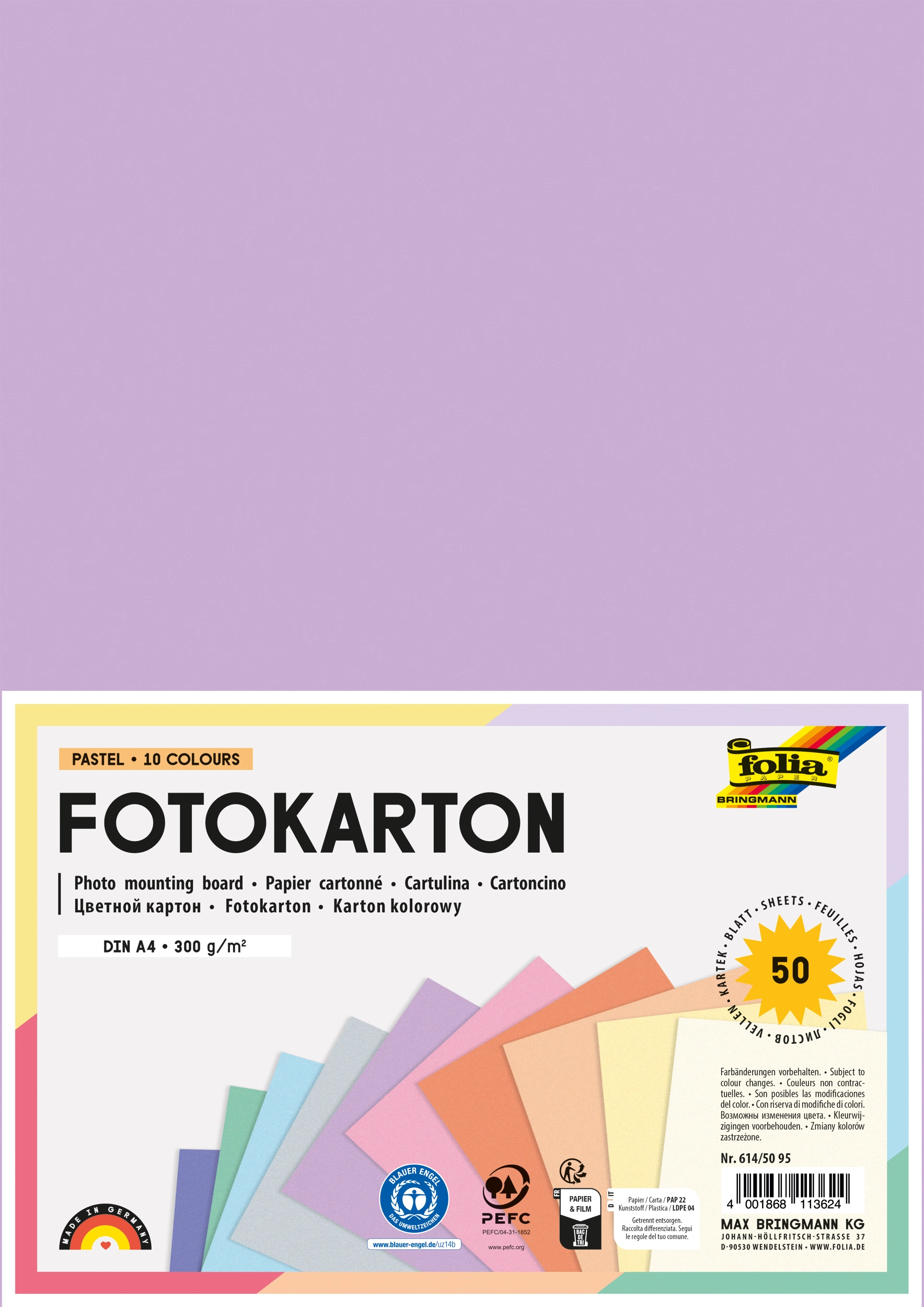 Photo Mounting Board, Pastel, 10 Colours, DIN A4, 300 g/m², 50 sheets