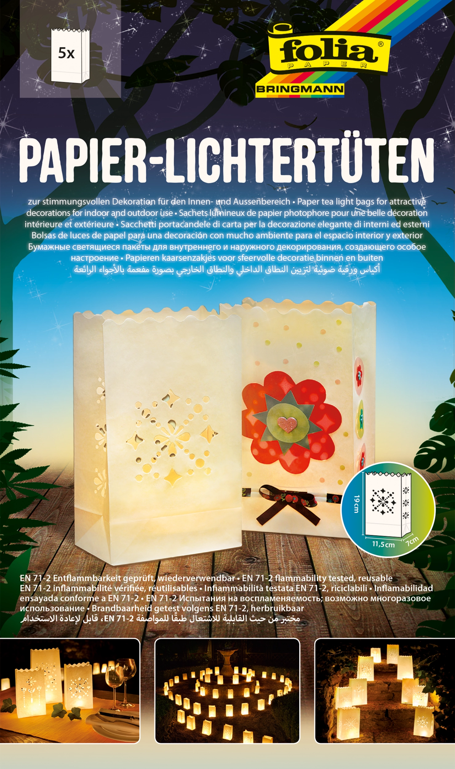 Papier Lichttüten Sets, Folklore, S, 19,0 x 11,5 cm, 5 Stück