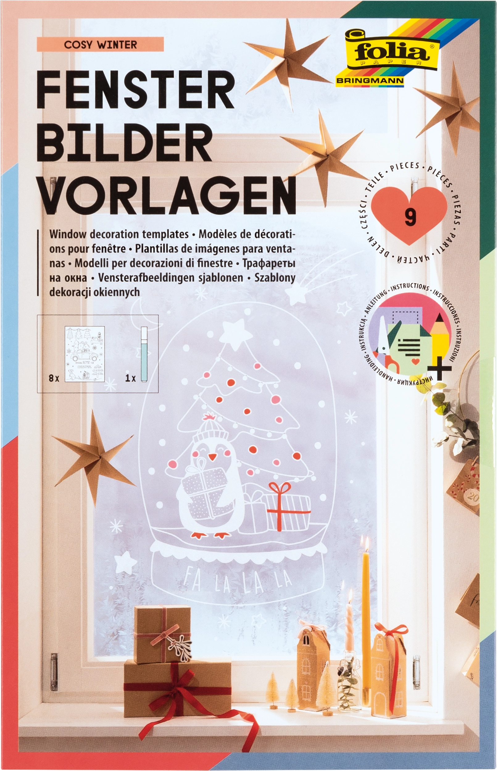 Fensterbilder Vorlagen, Cosy Winter, 52 x 73 cm, 9 Teile