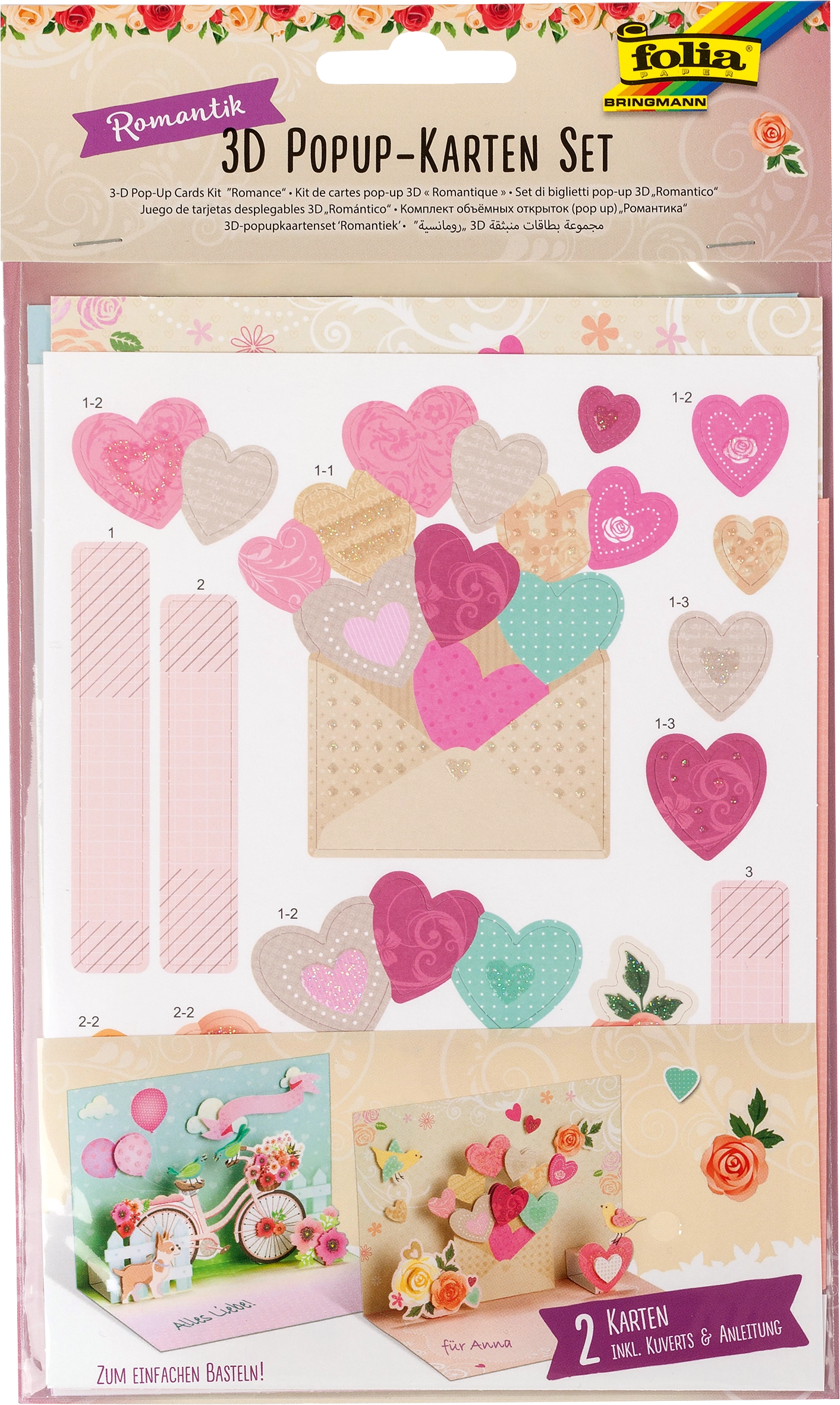 3D Popup Cards Set, Romance, DIN A6, 100 g/m², 180g/m², 220 g/m², 2 pieces