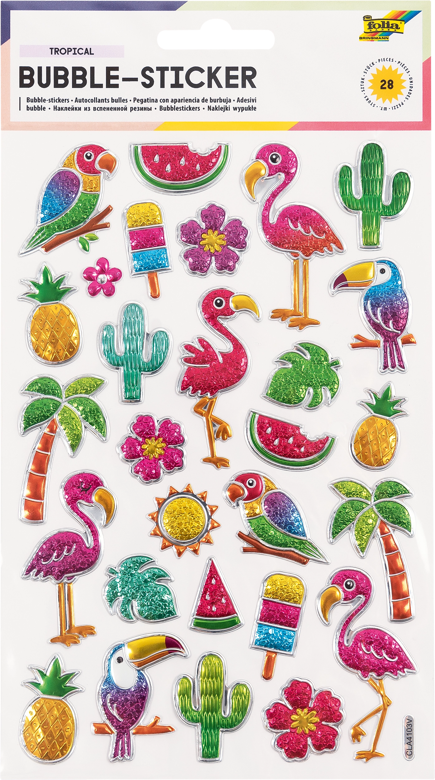 Bubble-Sticker, Tropisch, 28 Sticker, 1 Blatt