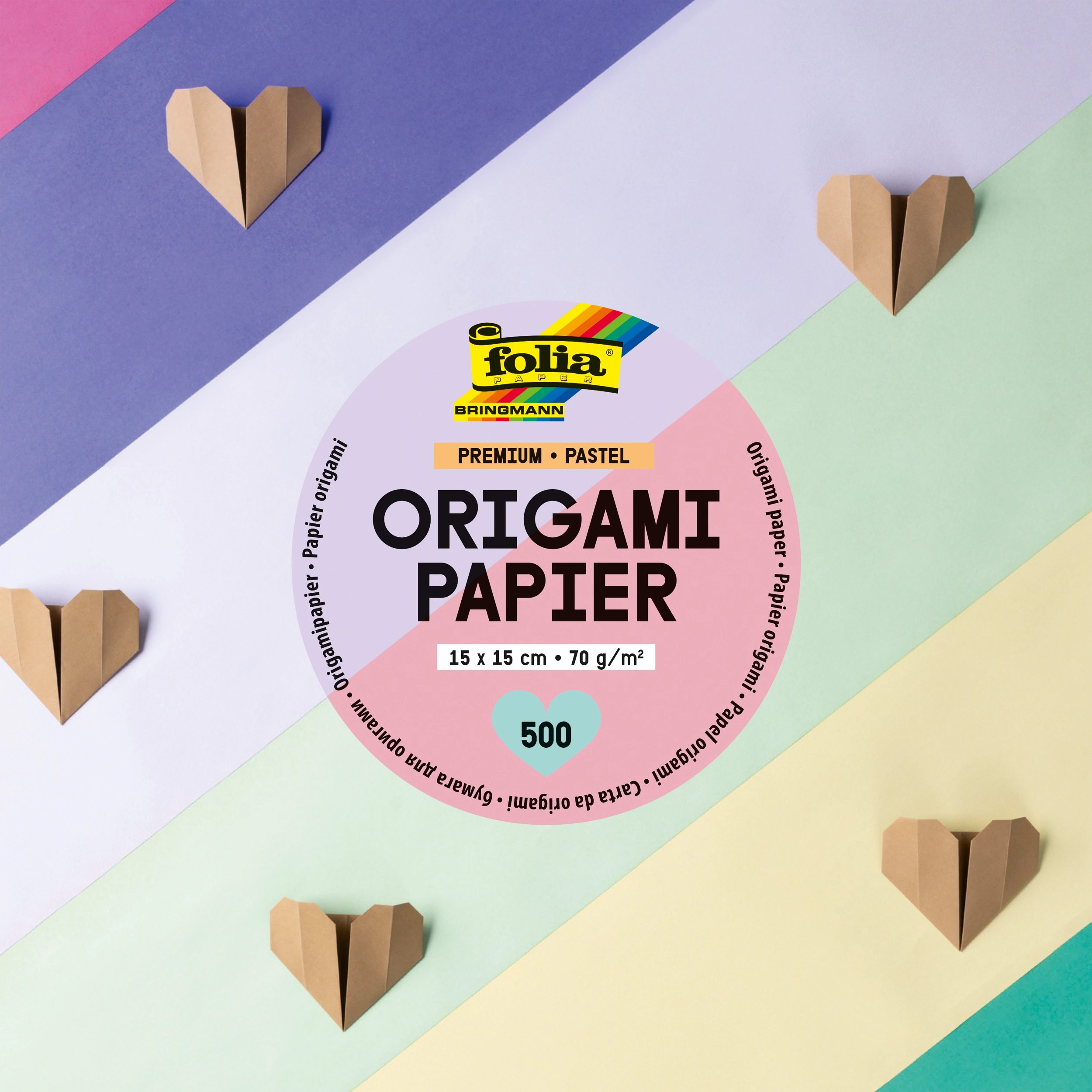 Origami Paper, Premium, Pastel, 15 x 15 cm, 70 g/m², 500 sheets