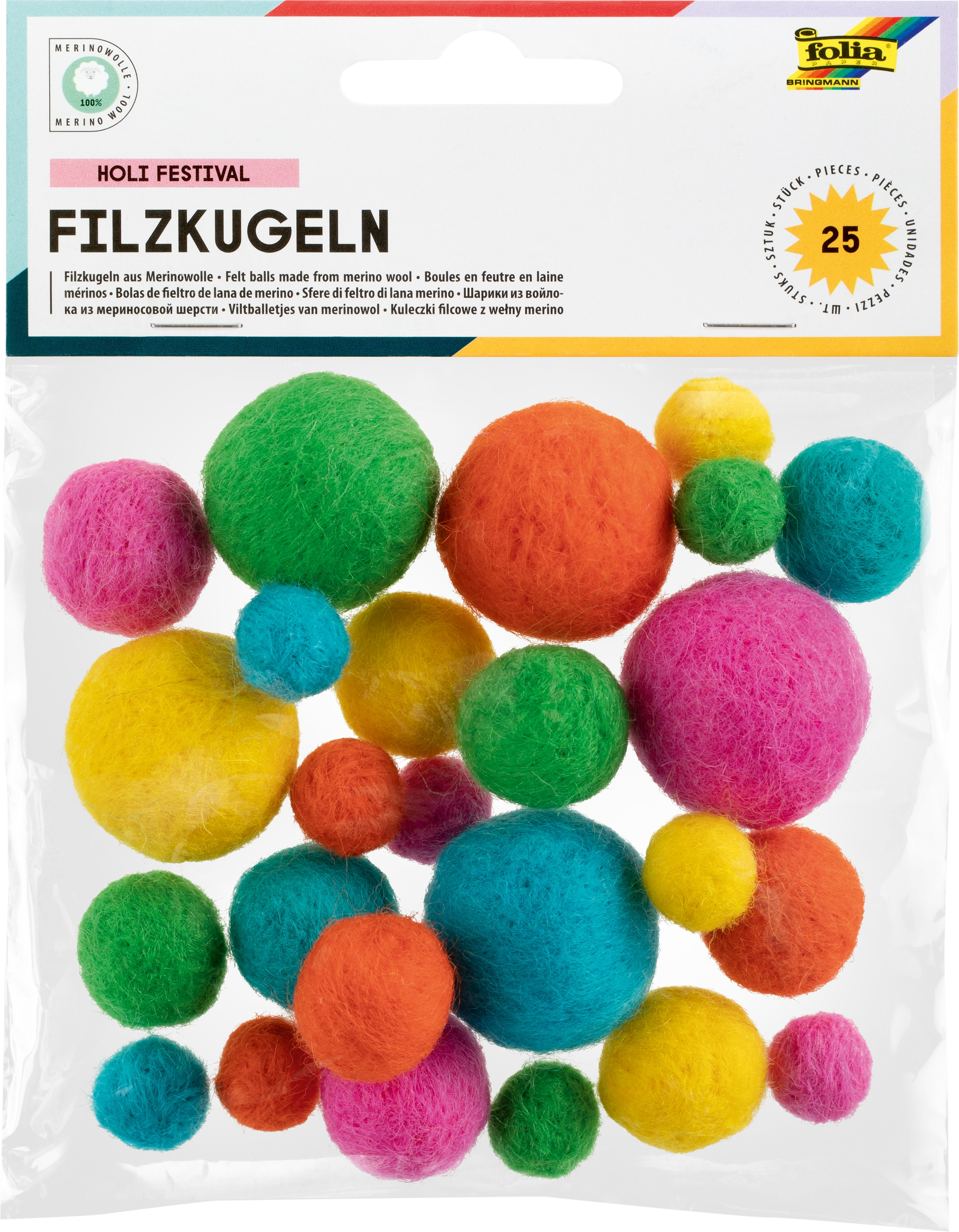 Filzkugeln , Holi Festival, Ø 1, 2, 3 cm, 25 Stück