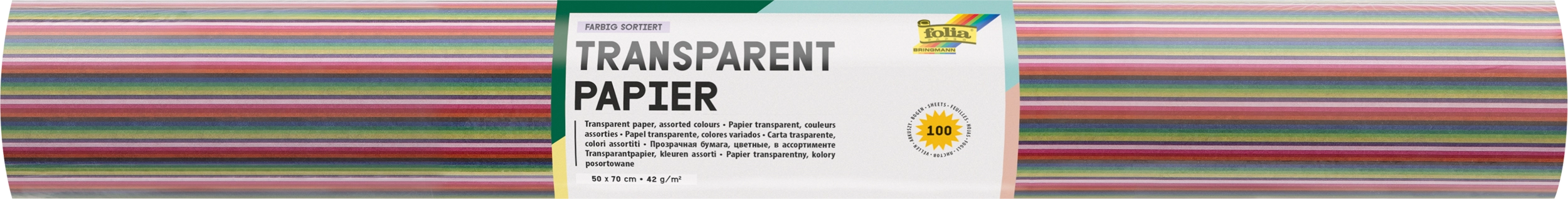 Transparentpapier, Basic Colour Mix, 70 x 100 cm, 42 g/m², 100 Blatt
