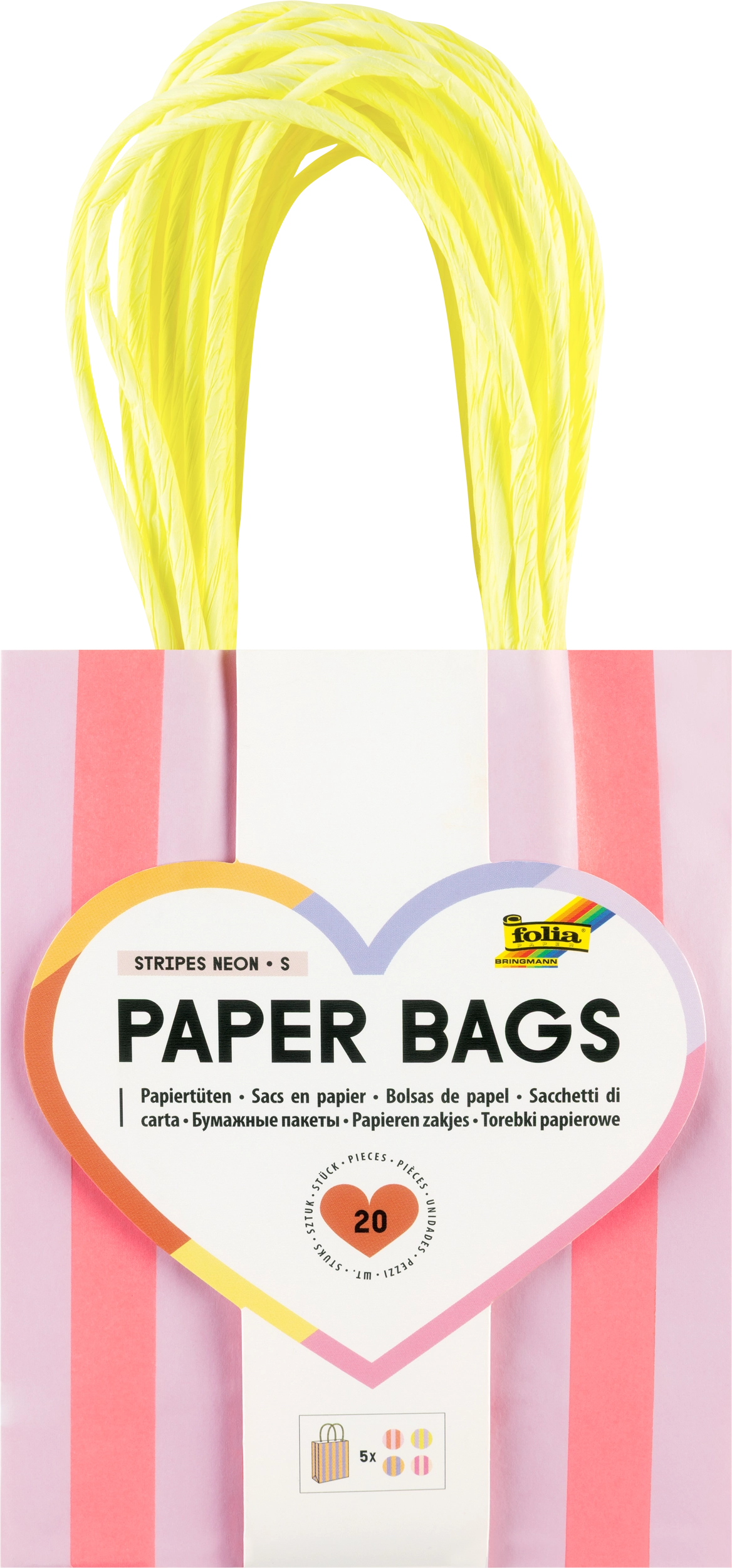Paper Bags, Stripes, Neon, S, 20 pieces