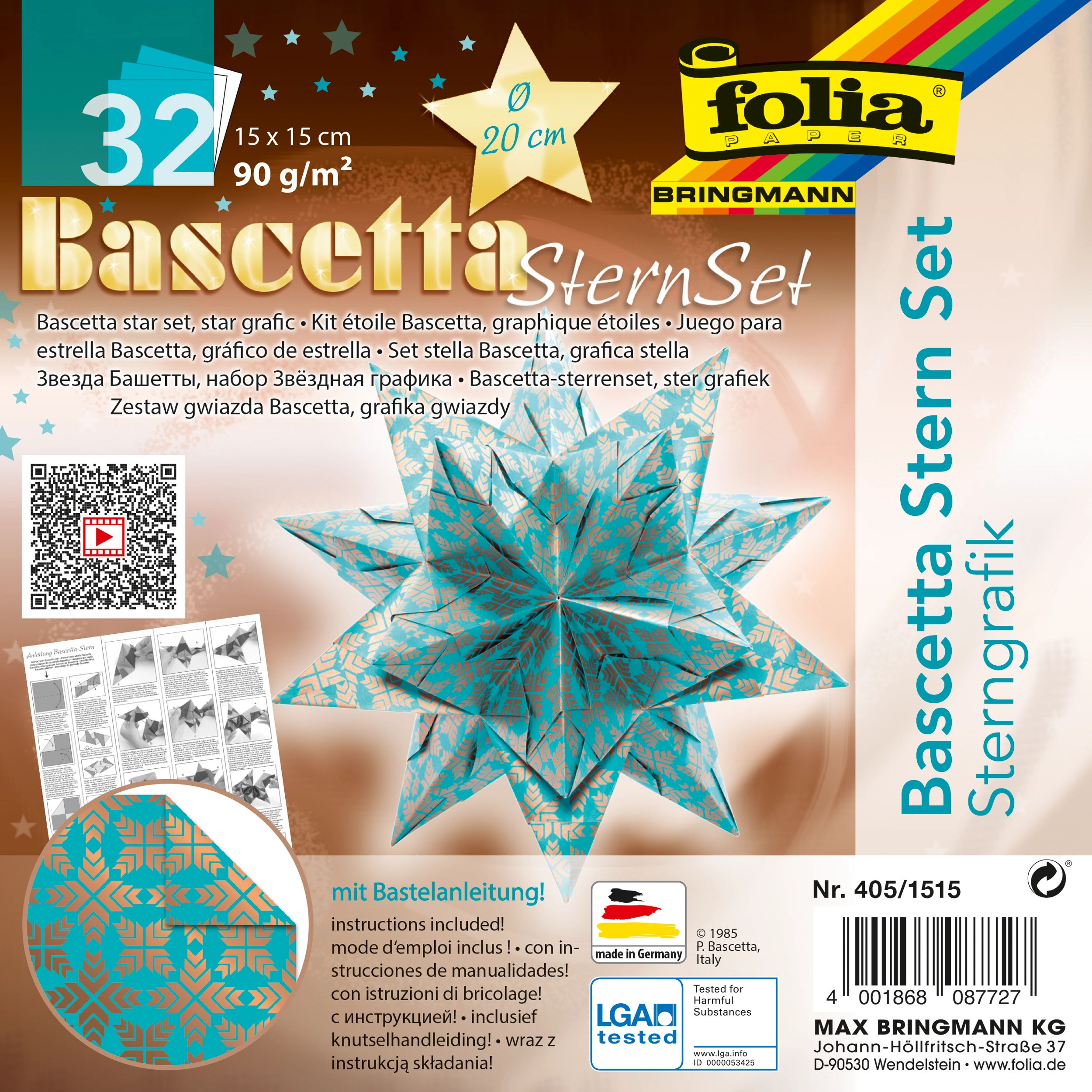 Bascetta Stern, Sterngrafik, Türkis & Kupfer, 15 x 15 cm, Ø 20 cm