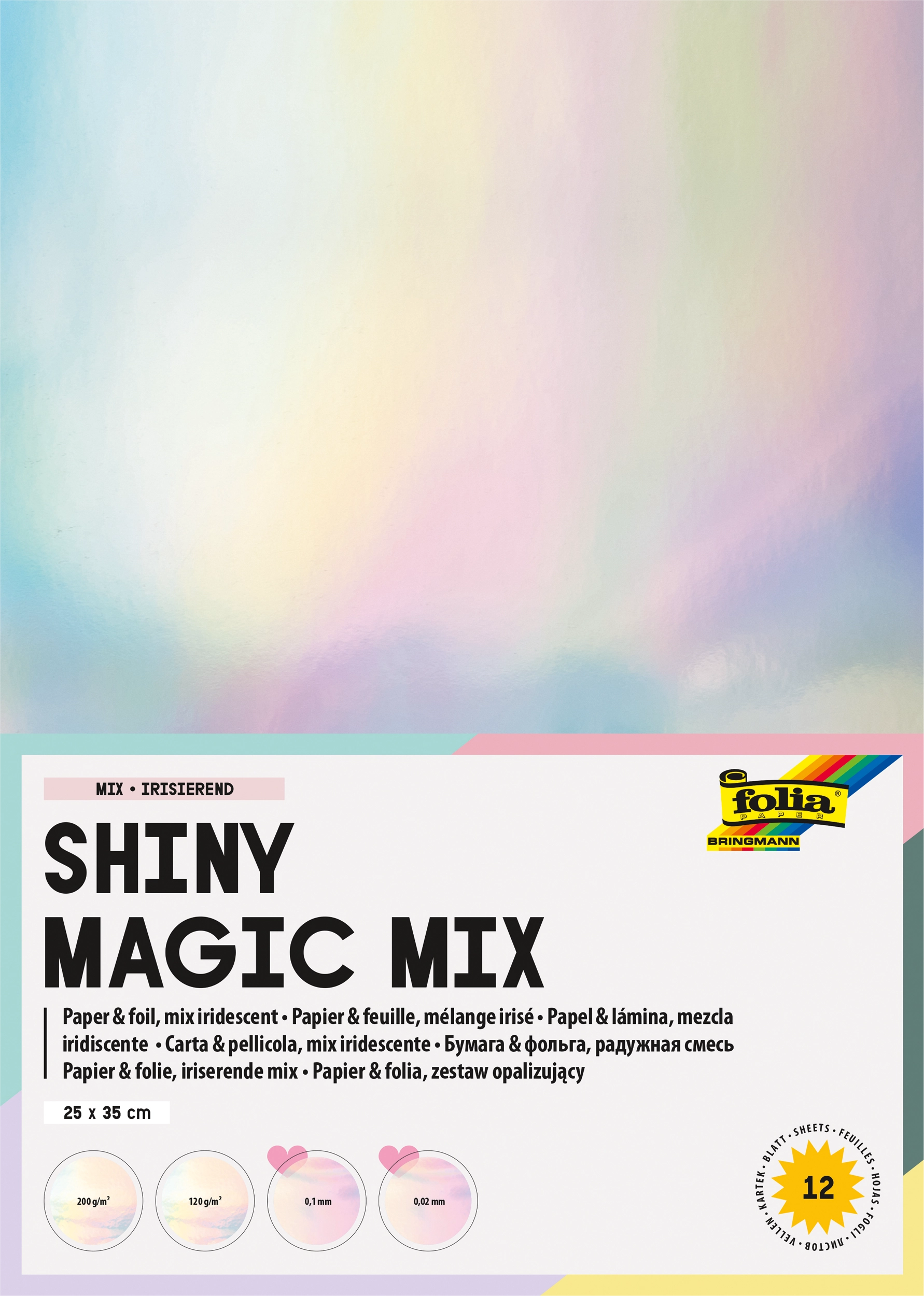 Shiny Magic Mix, Mix, Irisierend, 25 x 35 cm, 120 g/m², 200 g/m², 12 Blatt