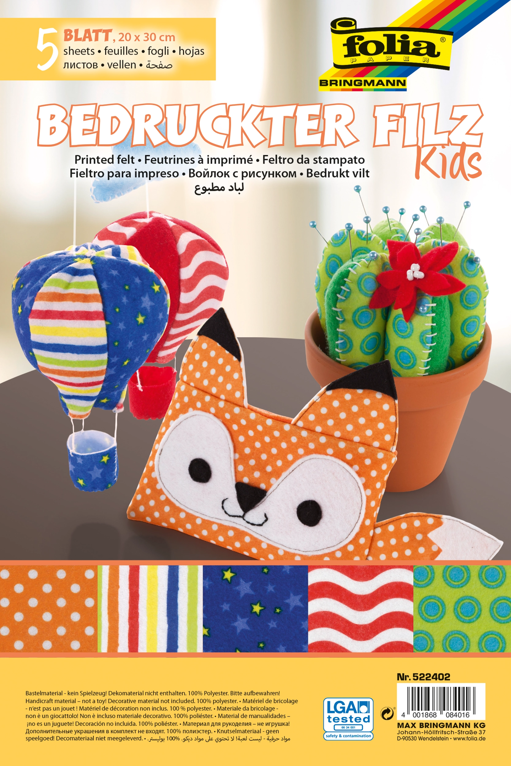 Bastelfilz Bedruckt, Kids, 20 x 30 cm, 170 g/m², 5 Blatt