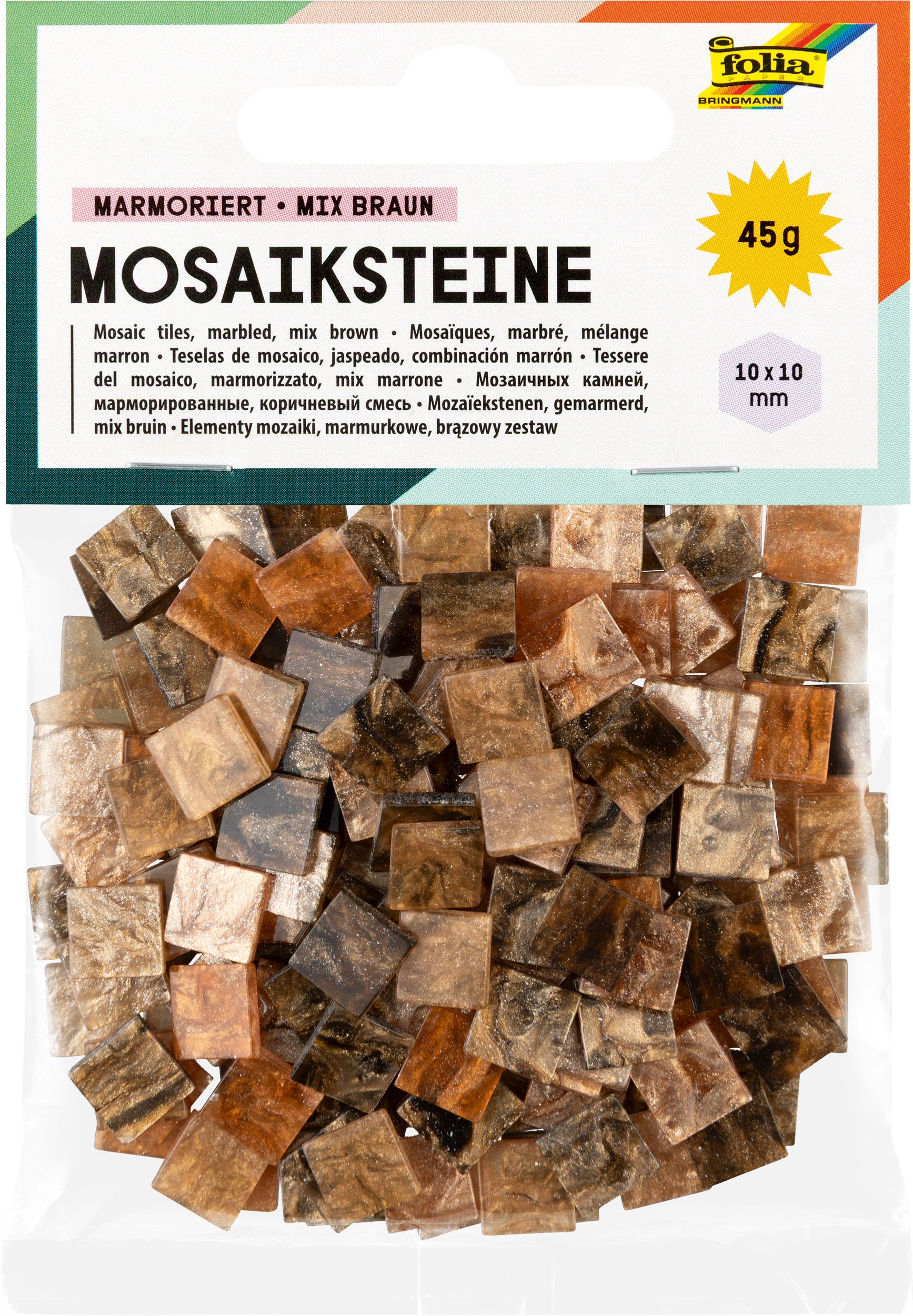 Resin-Mosaiksteine, Marmoriert, Braun, 10 x 10 mm, 190 Stück