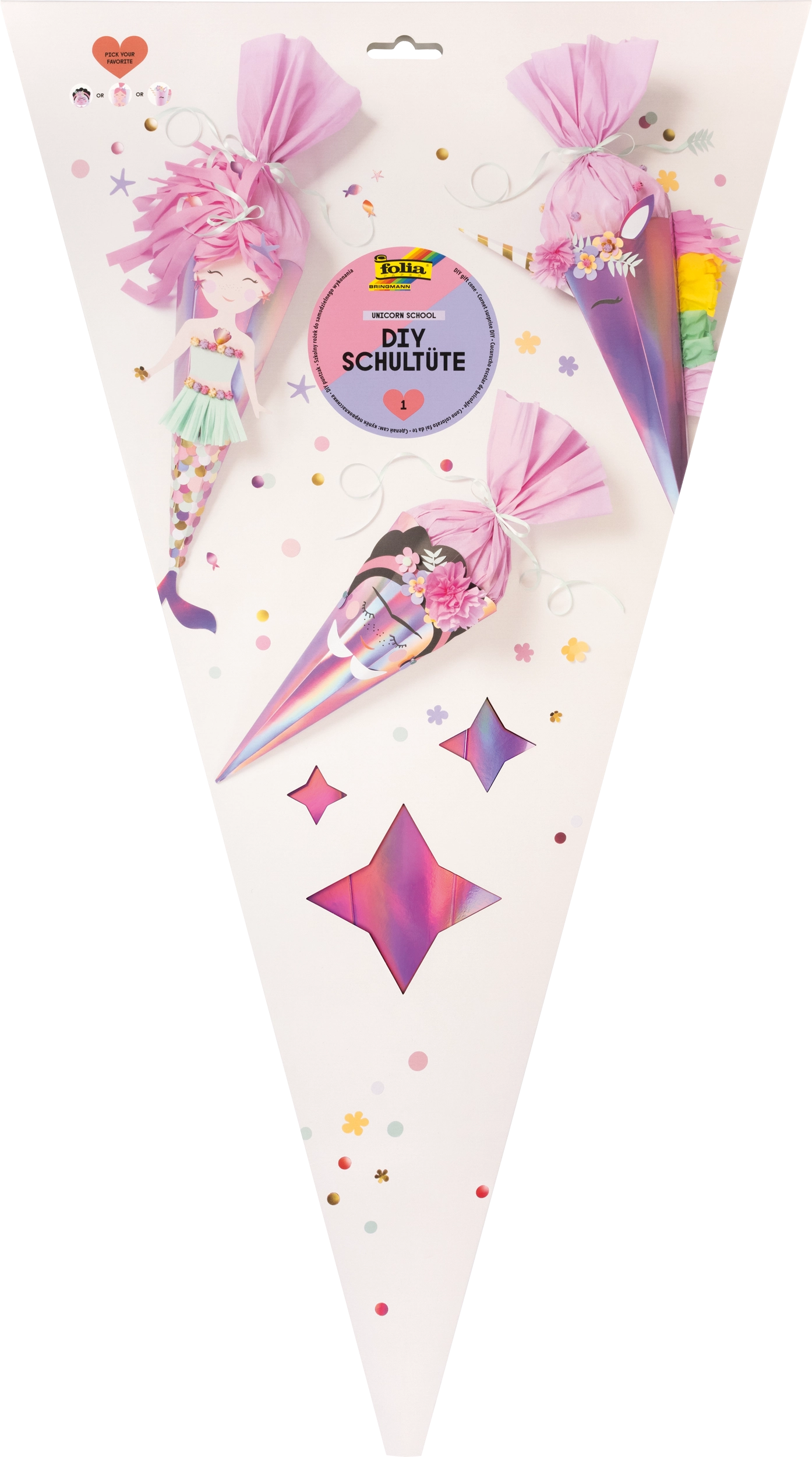 DIY School Cone, Unicorn School, 400 g/m², 68 cm, 1 piece