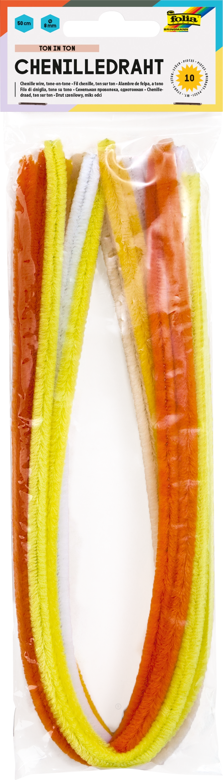 Chenille Wire, Tone in Tone, Yellow, Ø 8 mm, 50 cm, 10 pieces