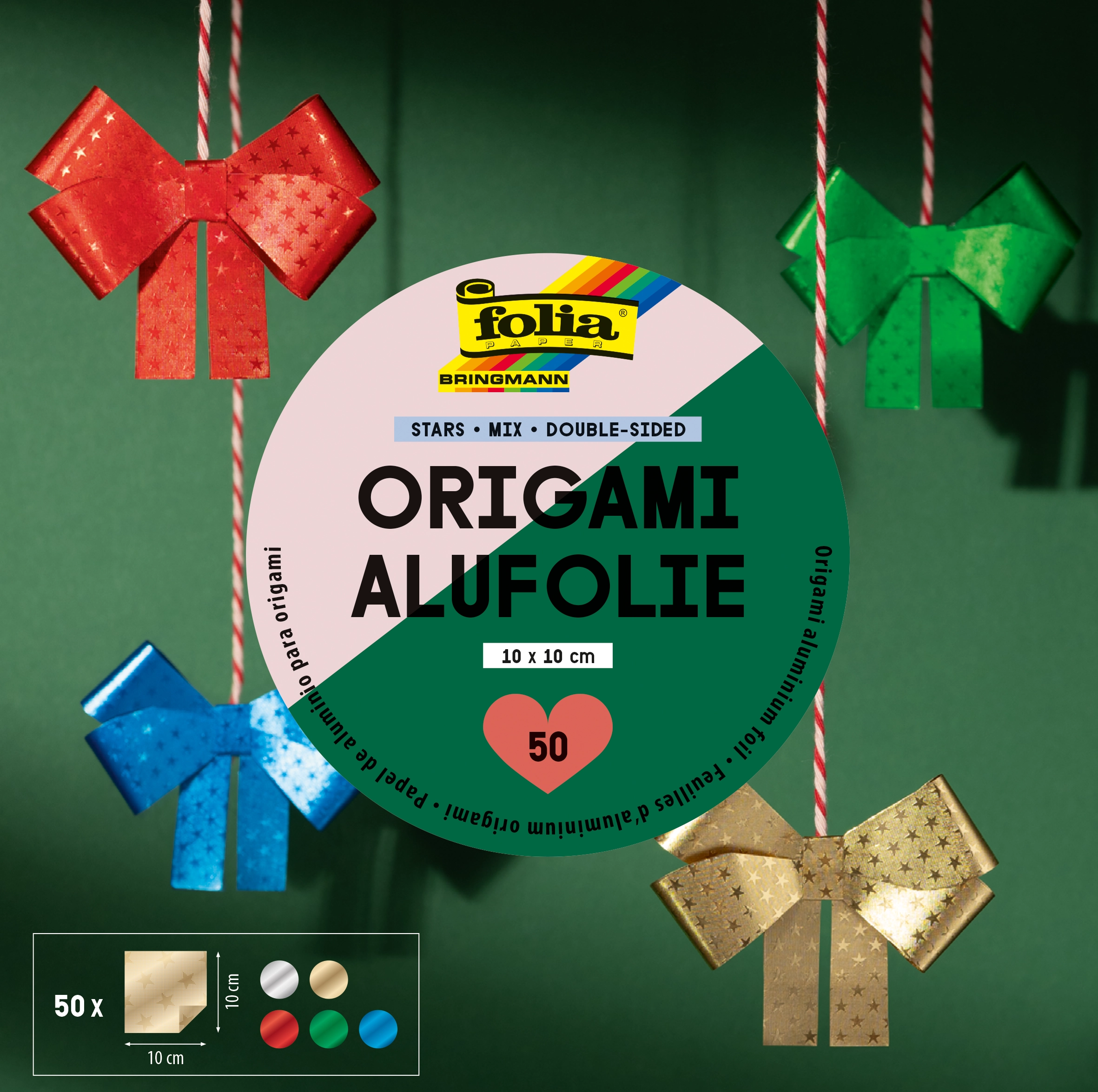 Origami Aluminium Foil, Stars, Mix, Double-Sided, 10 x 10 cm, 50 sheets